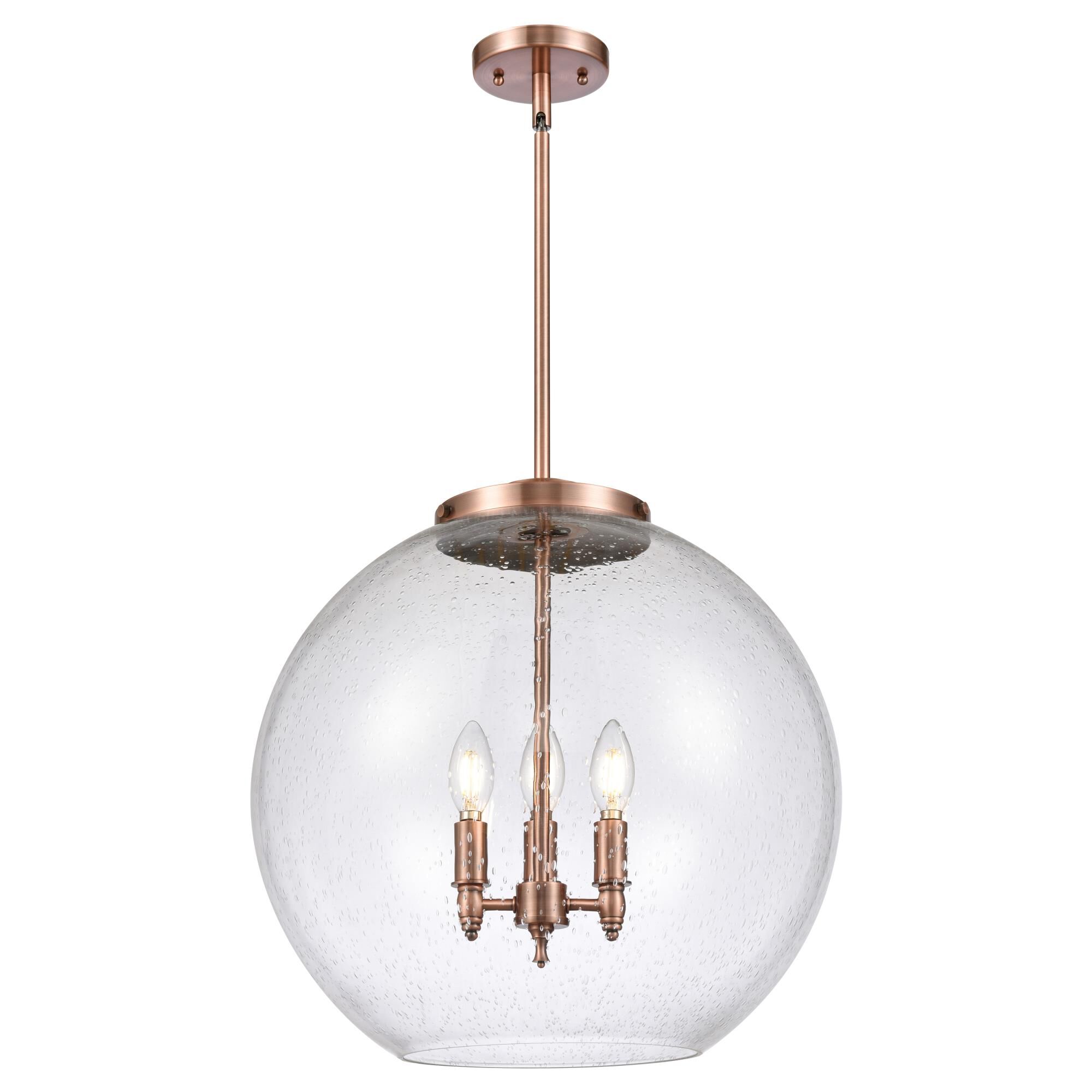 Shown in Antique Copper finish and Seedy glass