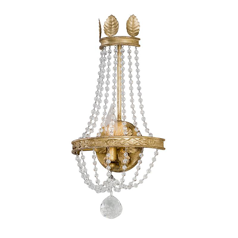 Shown in Distressed Gold Leaf finish and Handmade Venetian crystal