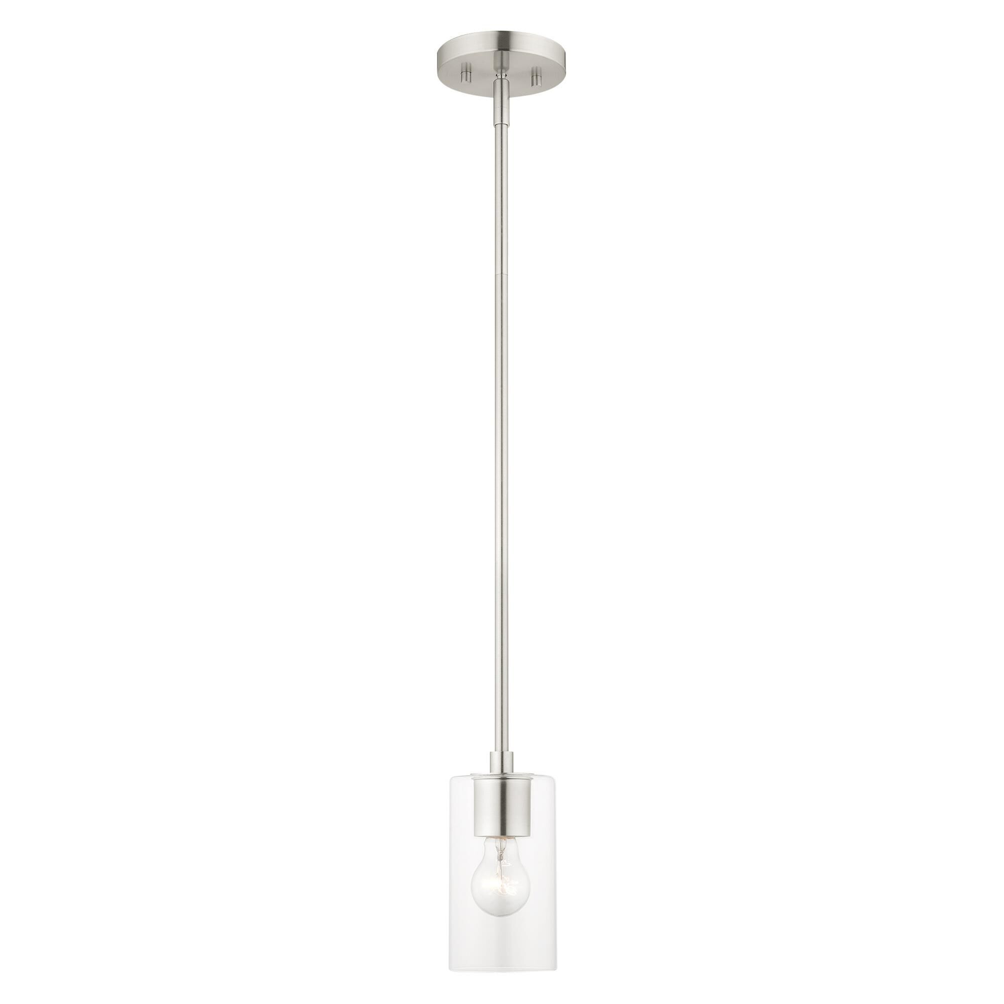 Shown in Brushed Nickel finish and Clear glass and Clear Glass shade