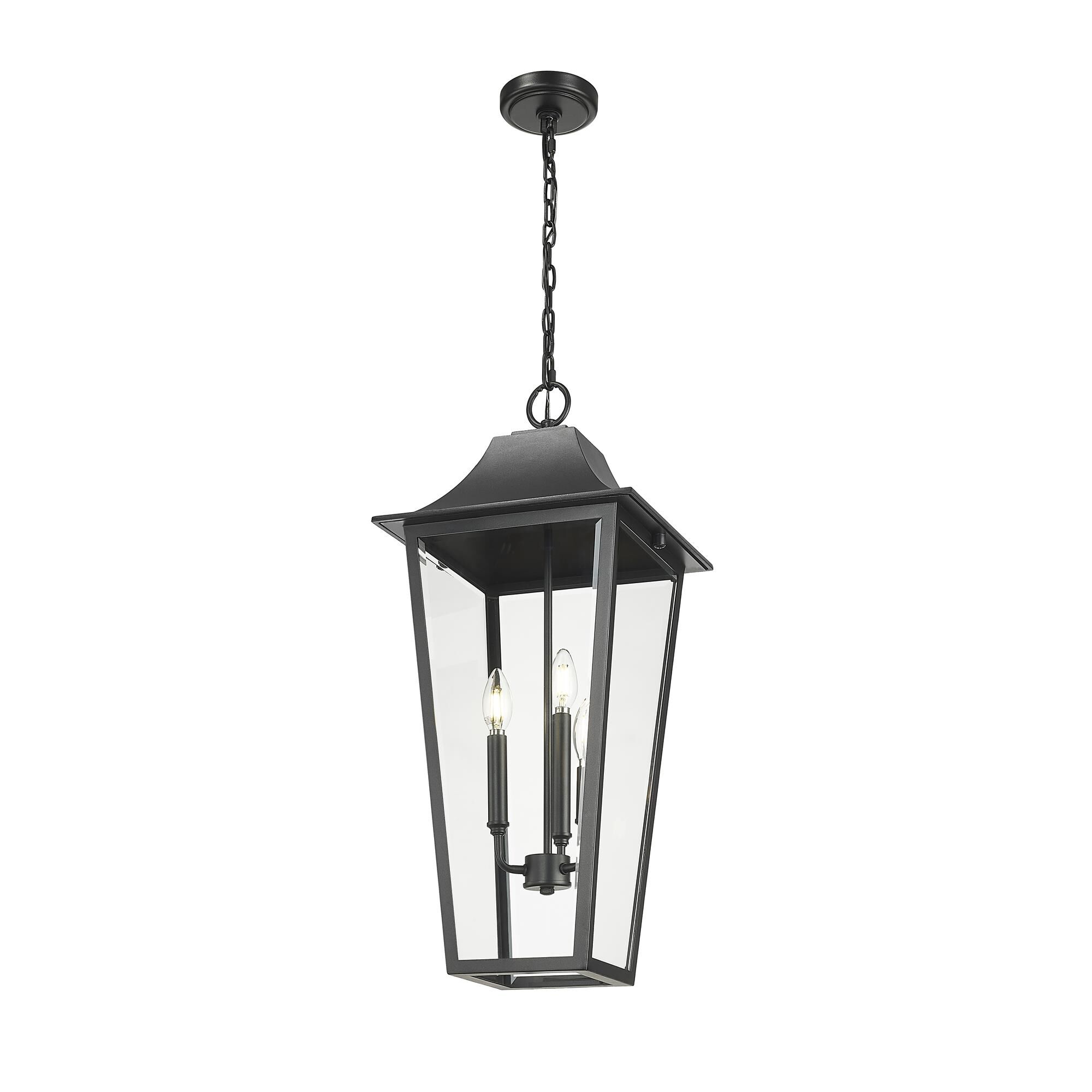 Shown in Black finish and Clear Beveled glass and Clear Beveled shade