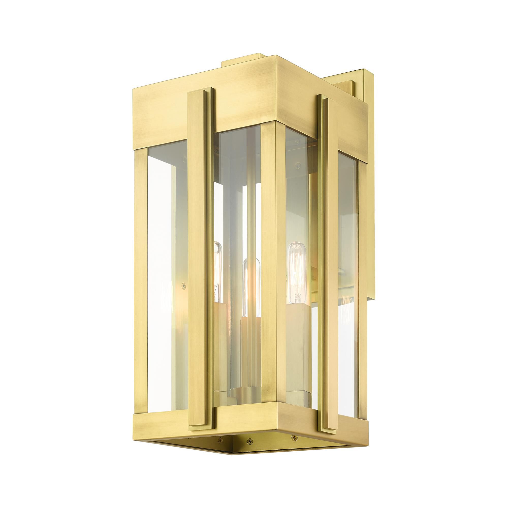 Shown in Natural Brass finish and Clear glass