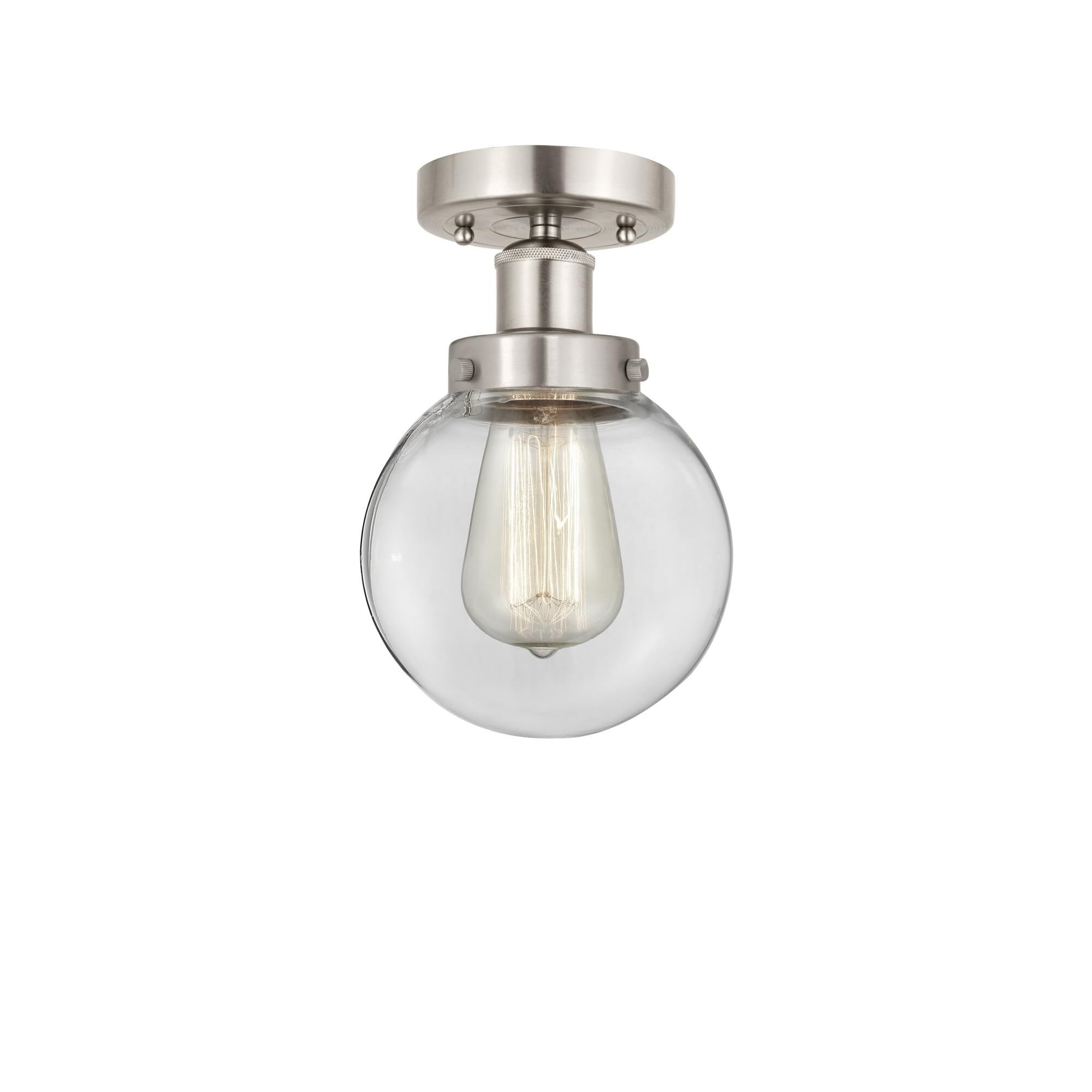 Shown in Brushed Satin Nickel, Clear finish and Clear glass and Clear Glass shade
