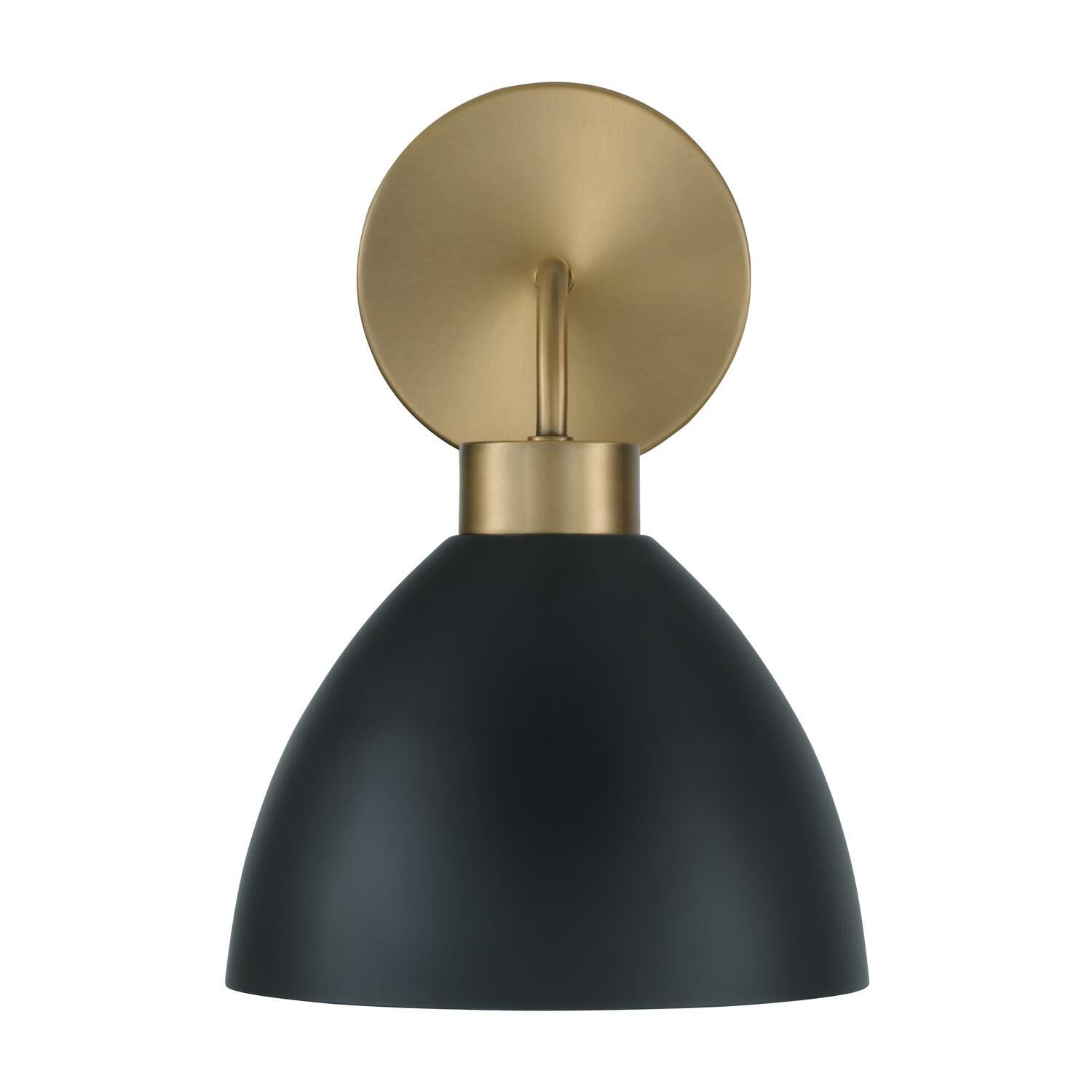 Shown in Aged Brass And Black finish and Matte Black Metal  With White Interior shade