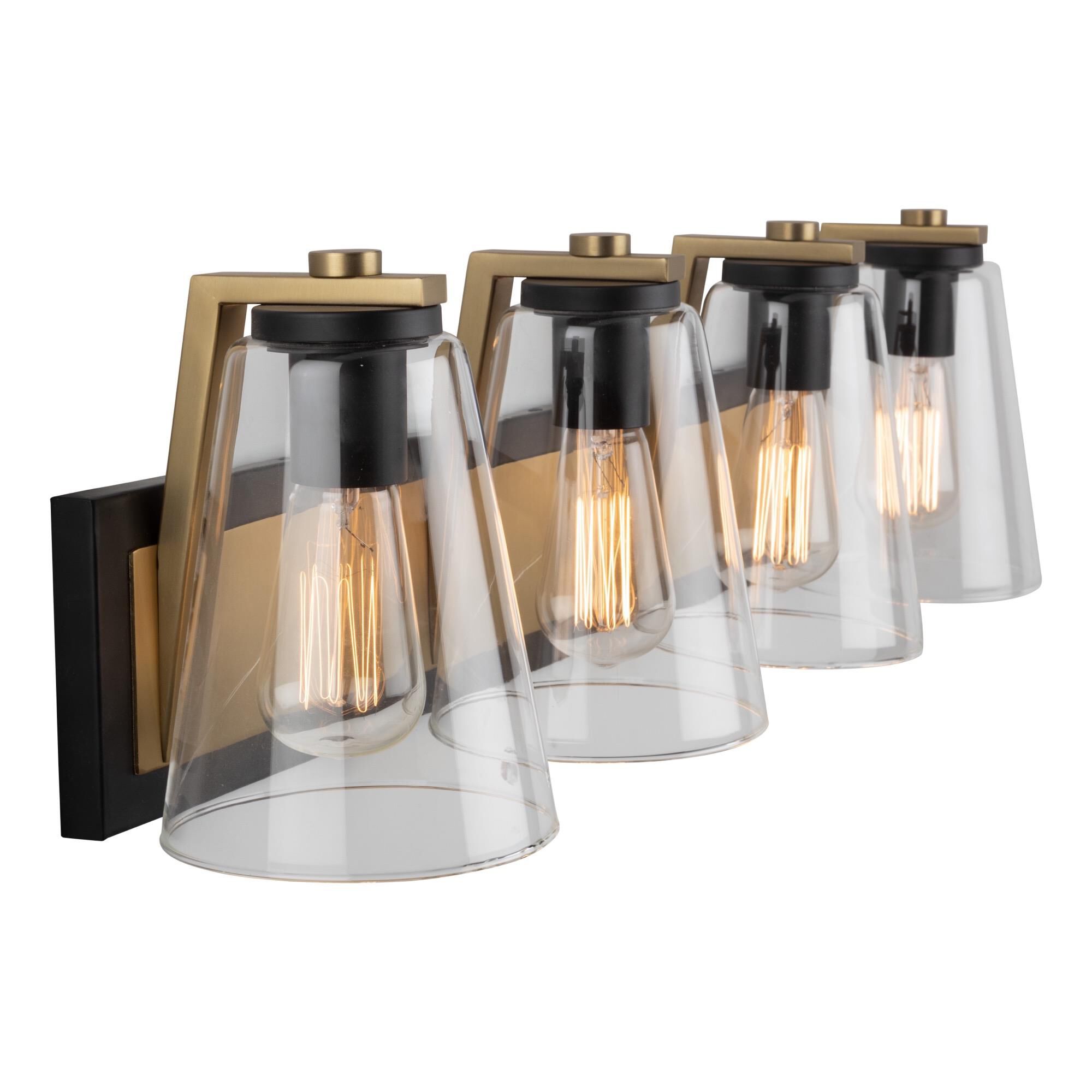 Shown in Black & Brass finish and Glass shade