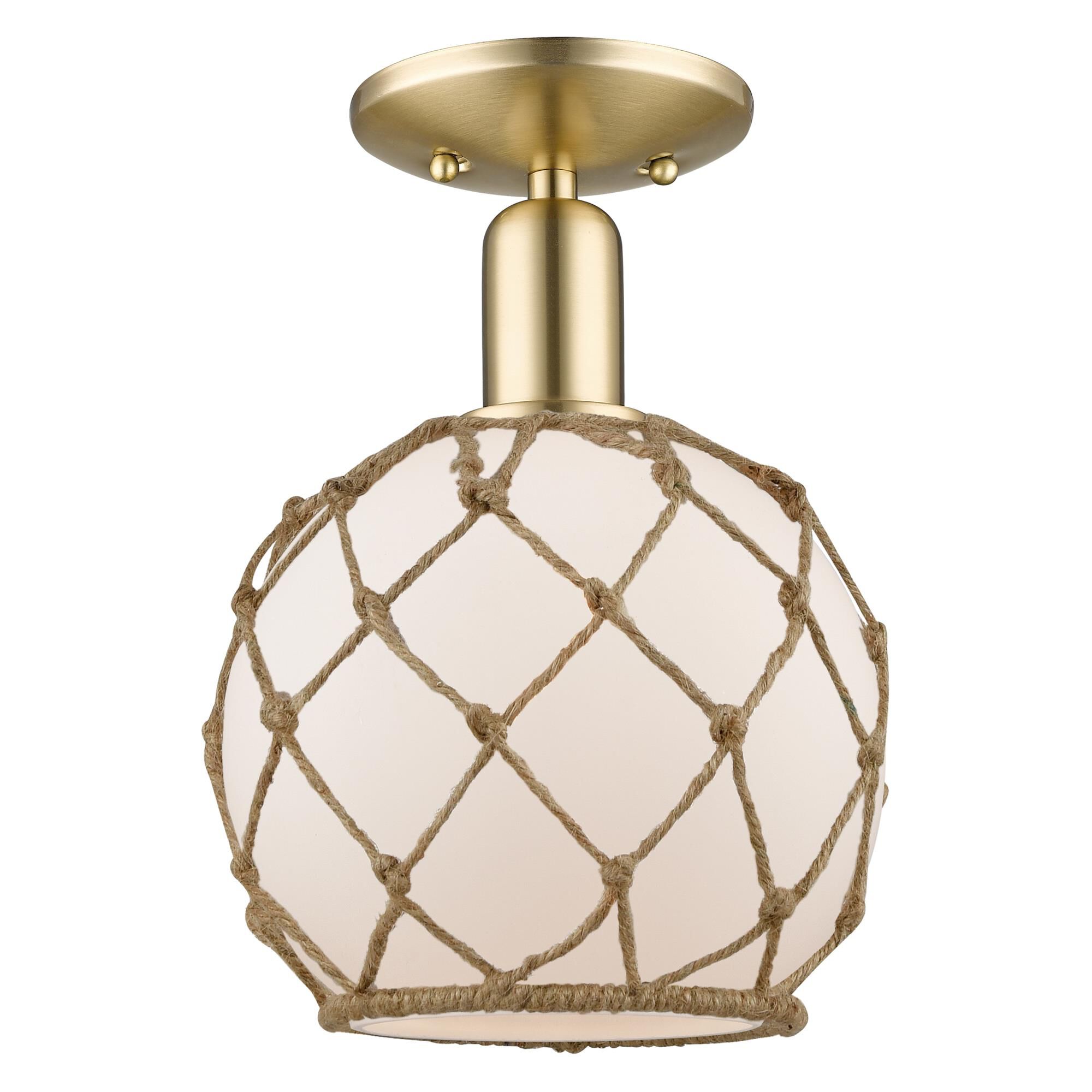 Shown in Champagne Bronze finish and White with Brown Rope glass