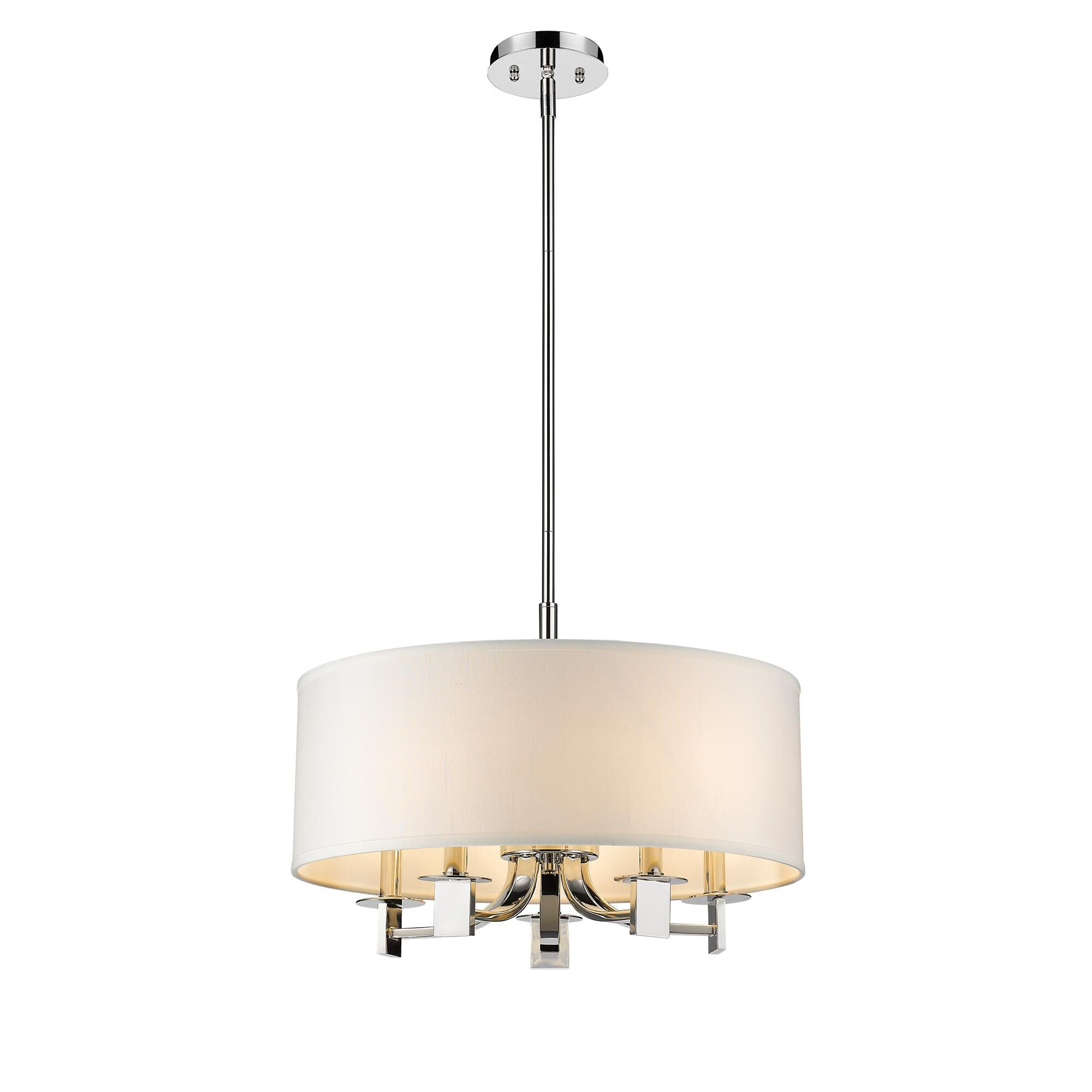 Shown in Polished Nickel finish and White glass and White Fabric Drum shade