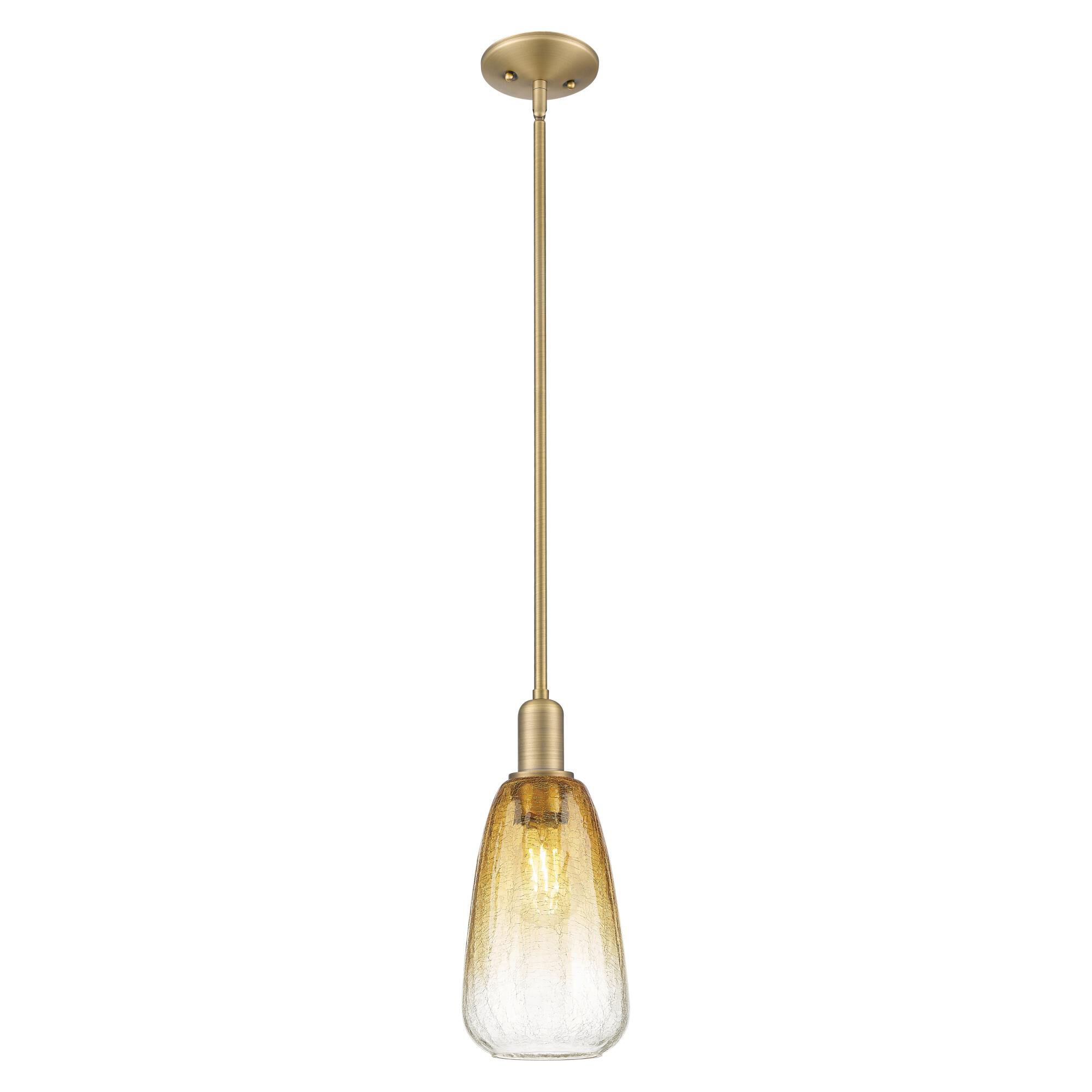 Shown in Brushed Brass finish and Amber glass