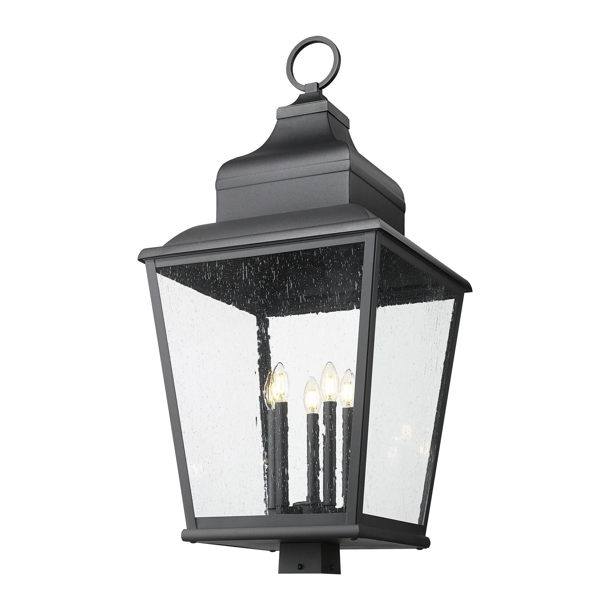 Shown in Sand Black finish and Clear Seedy glass