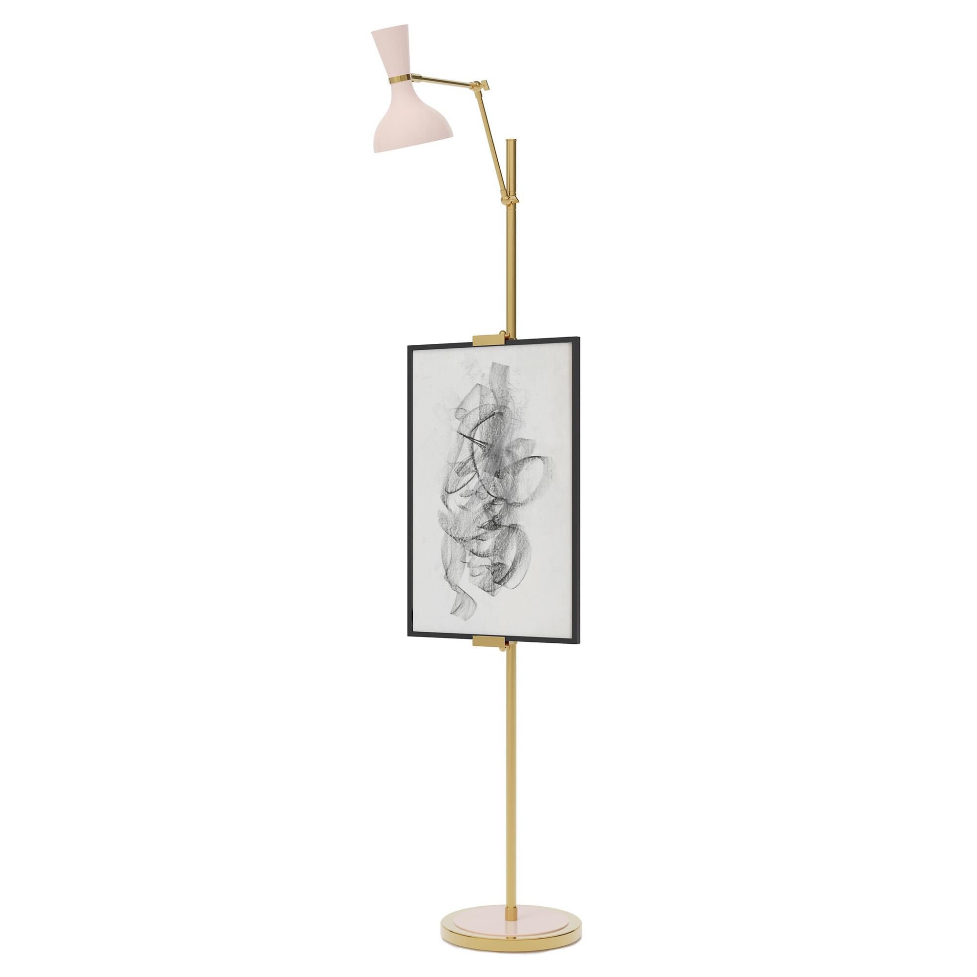 Shown in Modern Brass finish and Rose Water shade