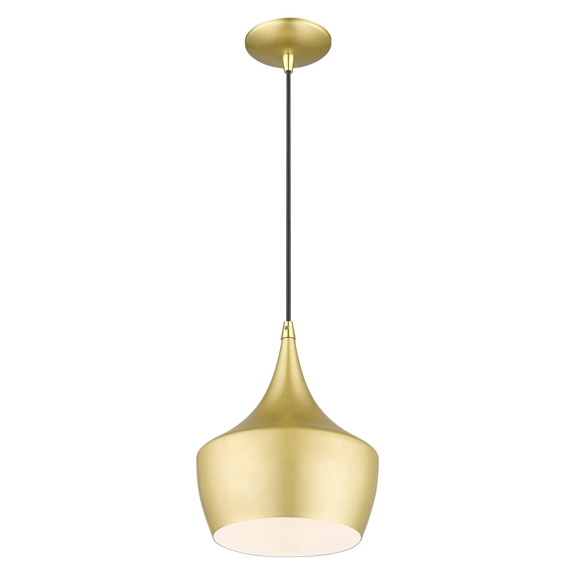 Shown in Soft Gold with Polished Brass Accents finish and Soft Gold Aluminum with Shiny White Finish Inside shade