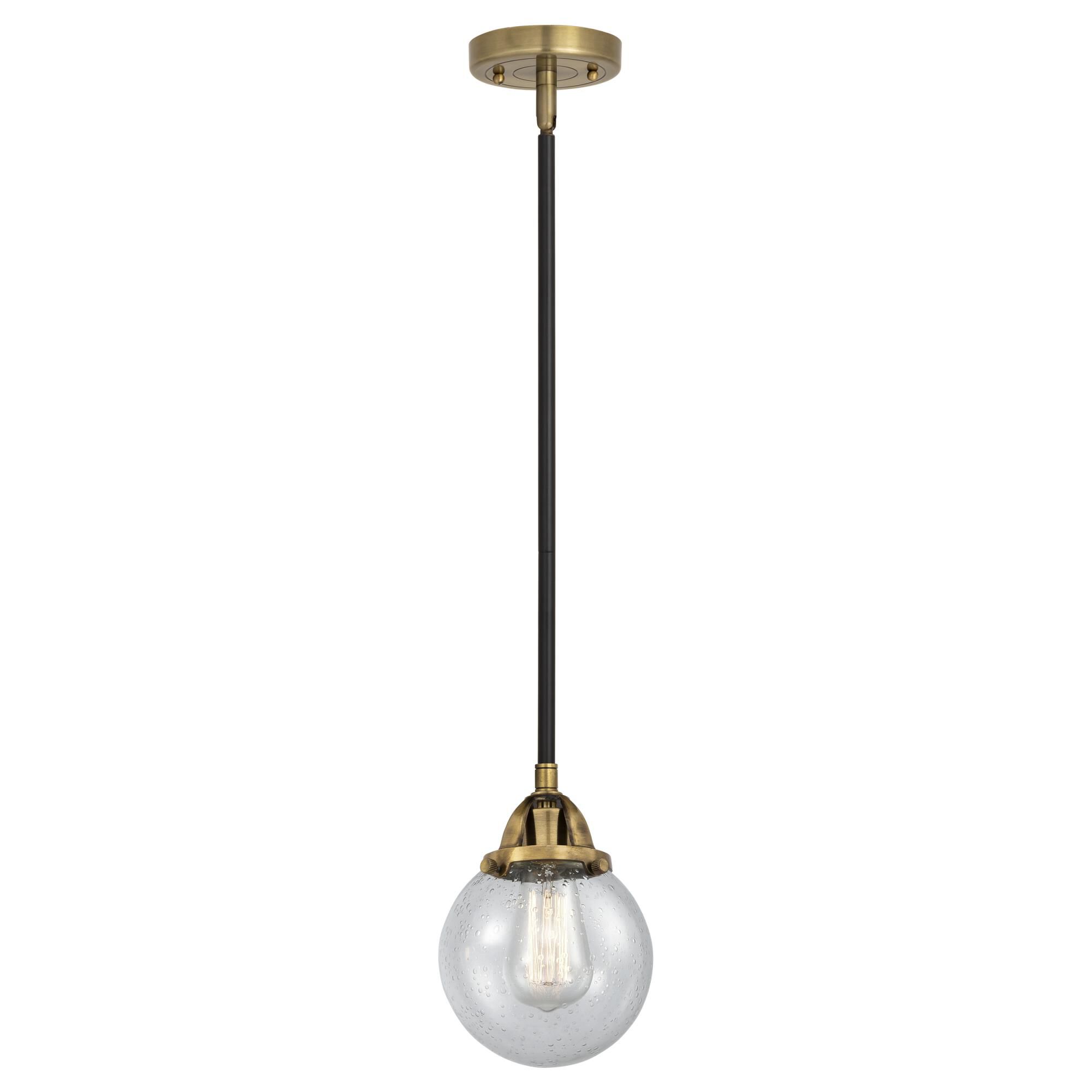 Shown in Black Antique Brass finish and Seedy Globe glass and No Shade shade