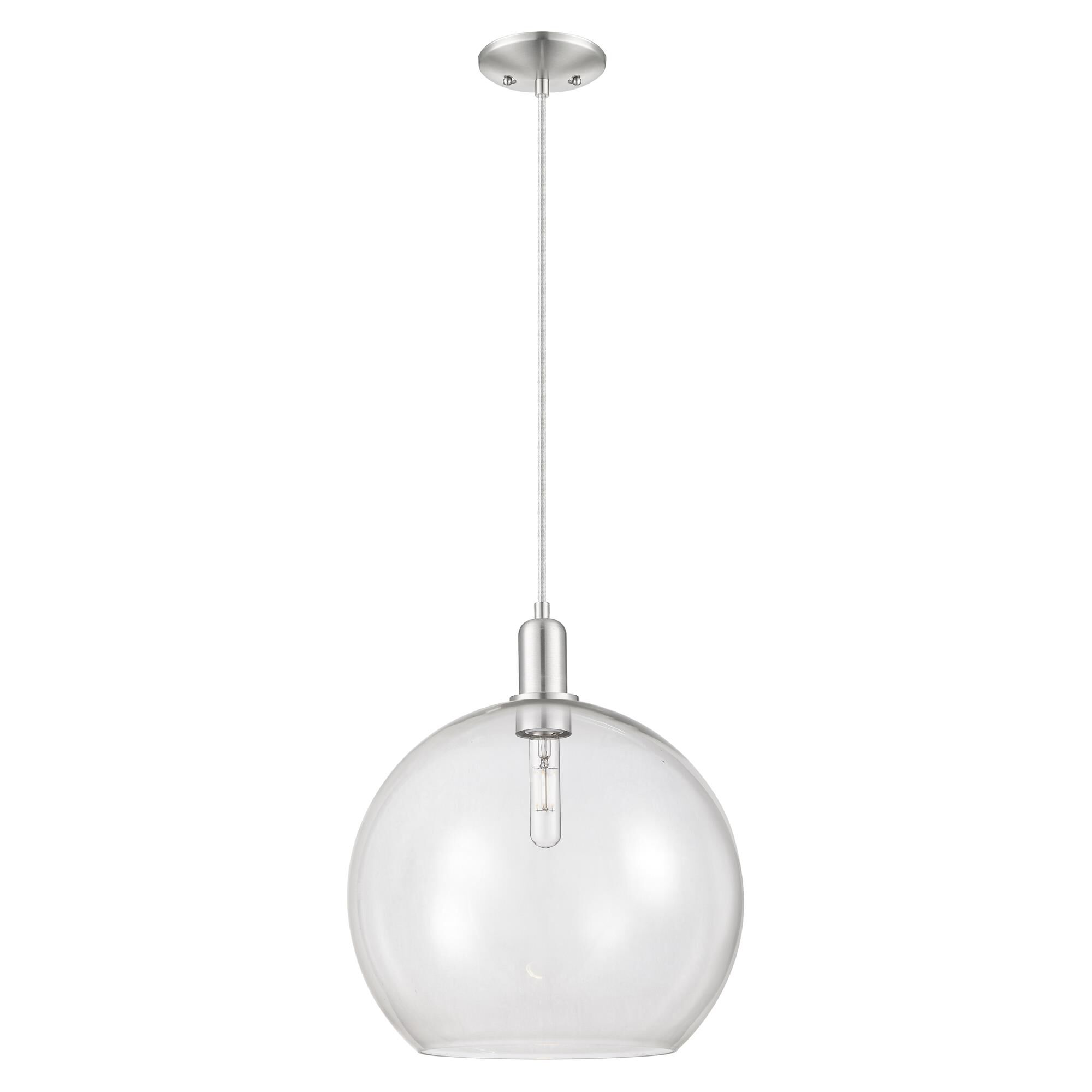 Shown in Brushed Satin Nickel finish and Clear glass