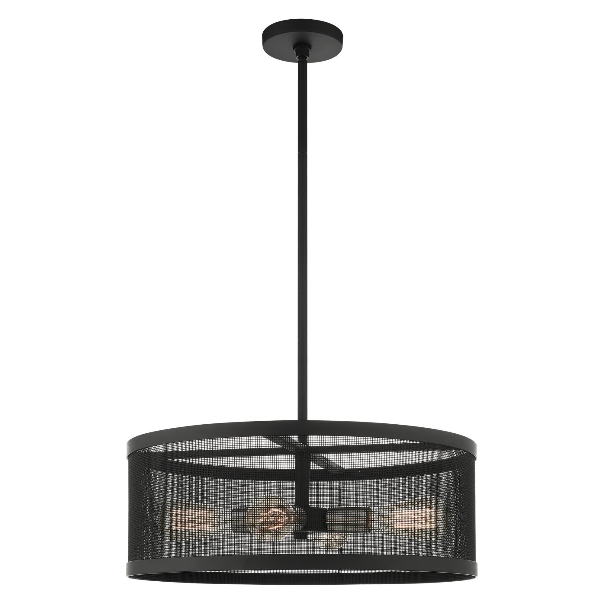 Shown in Black With Brushed Nickel Accents finish and Black Stainless Mesh Shade glass and Black Stainless Mesh shade
