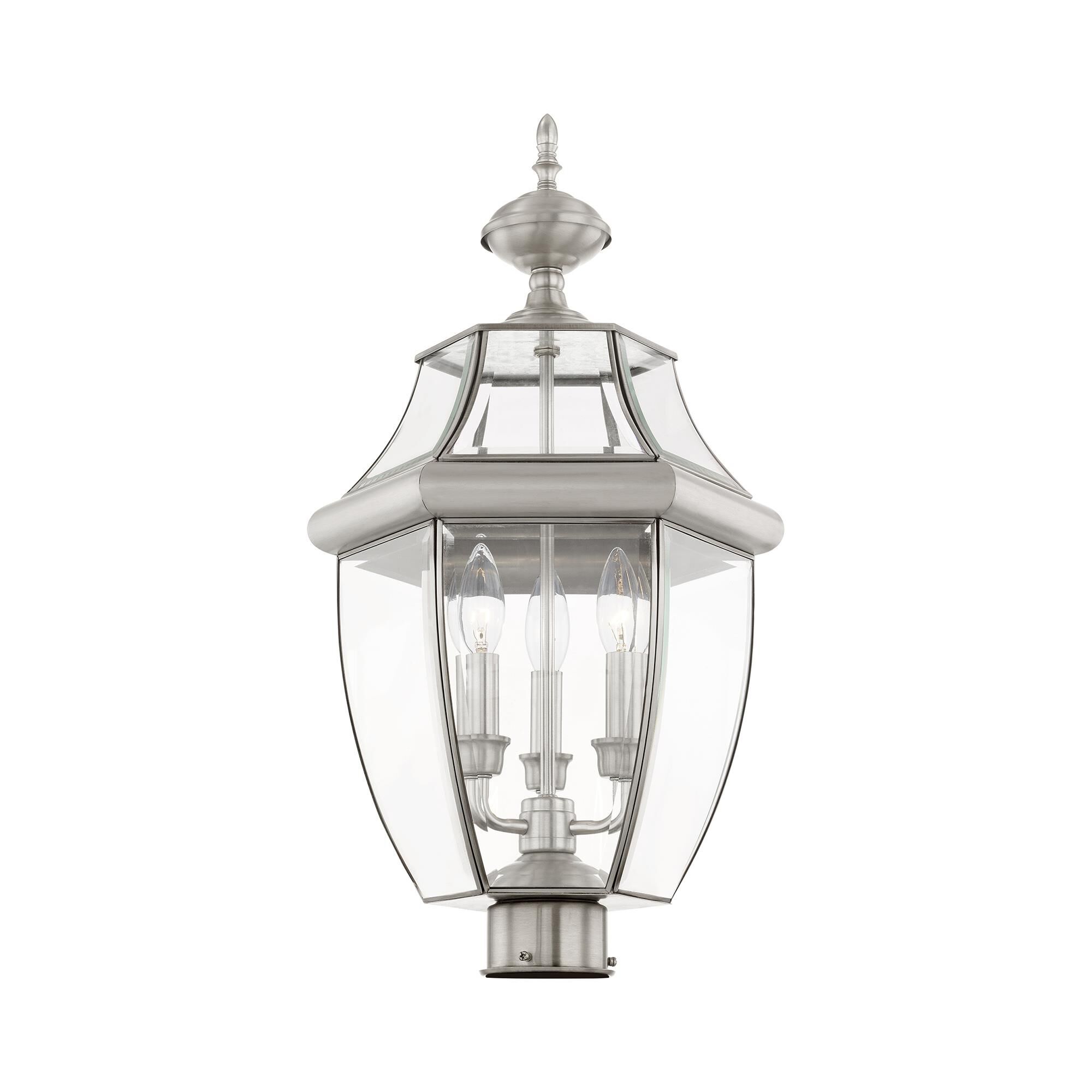 Shown in Brushed Nickel finish and Clear Beveled glass