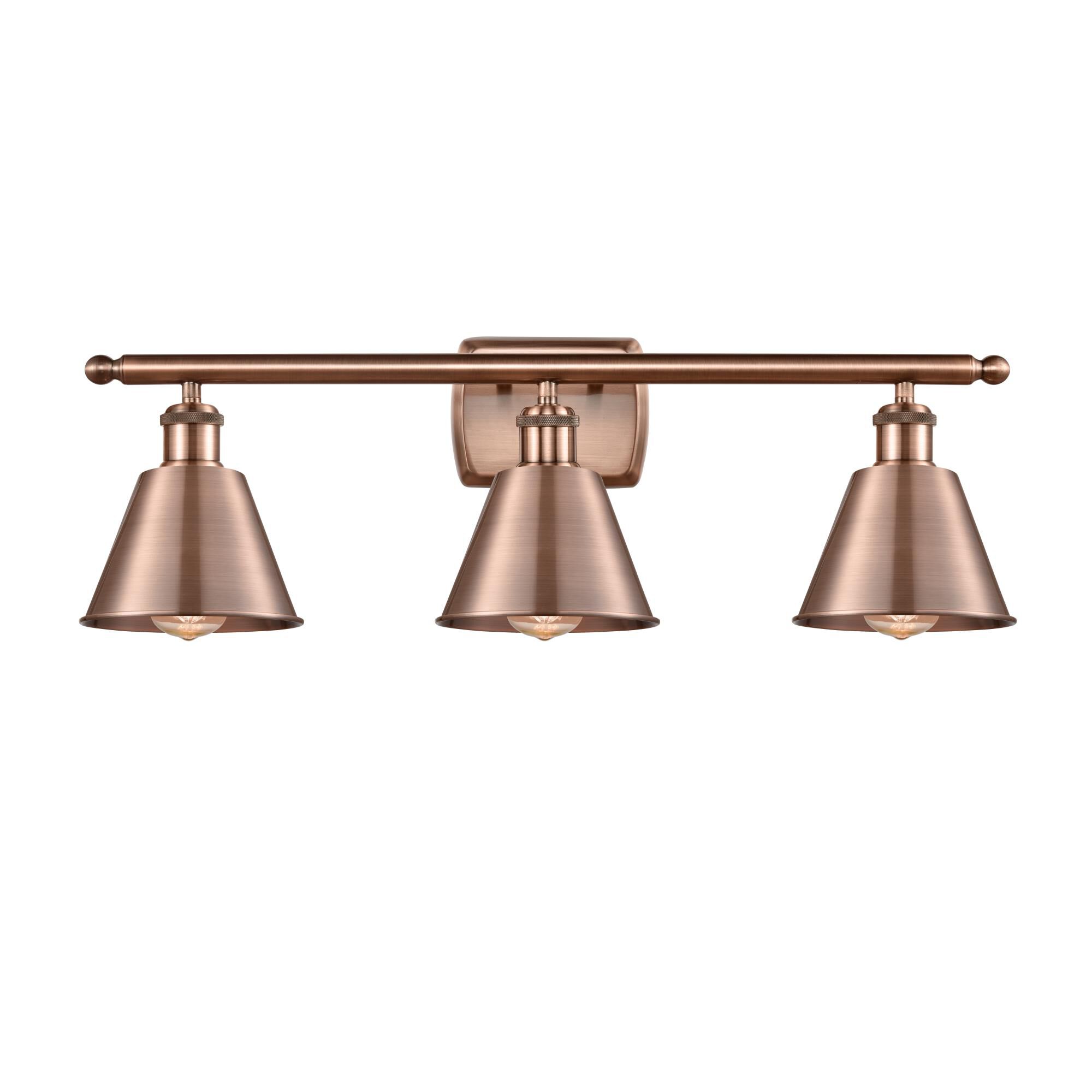 Shown in Antique Copper finish and Cone glass and Metal shade