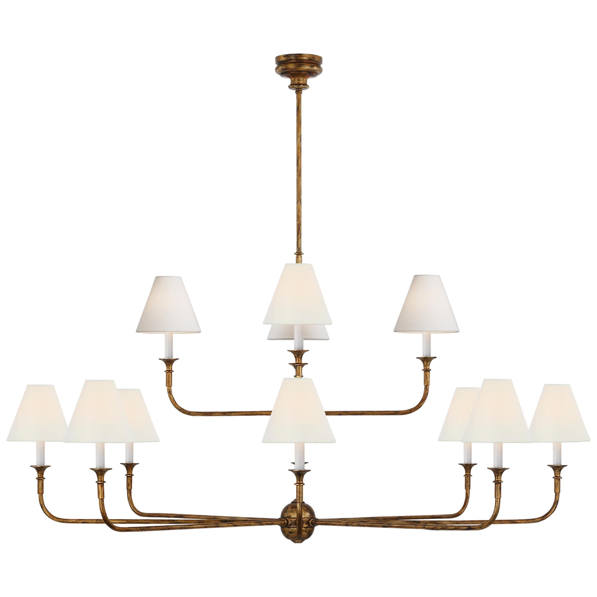 Shown in Antique Gild finish and Linen shade