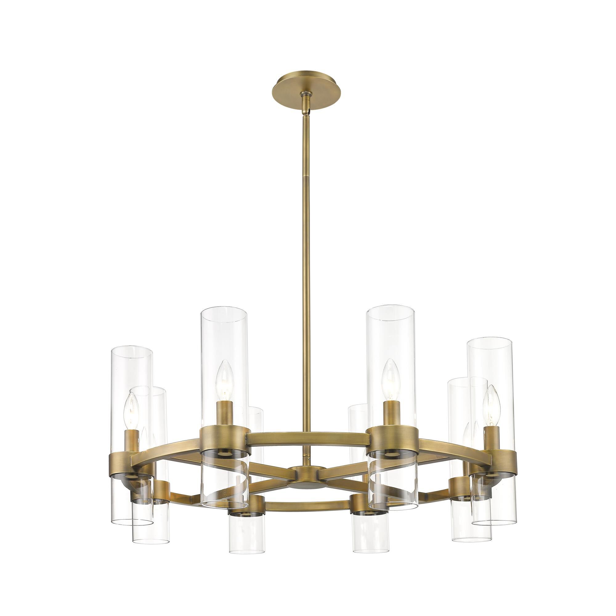 Shown in Rubbed Brass finish and Glass shade