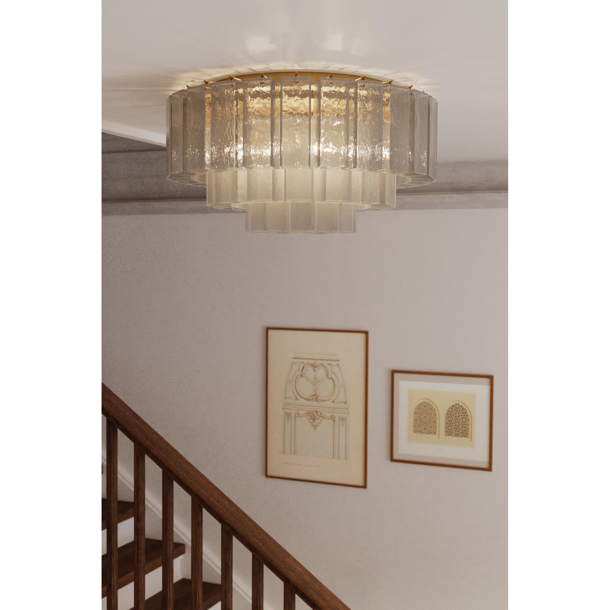 Shown in Legacy Brass finish and Grey Smoke Handmade glass