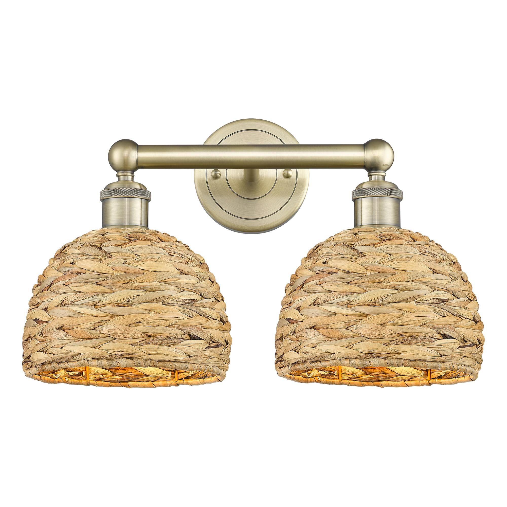 Shown in Antique Brass finish and Natural shade