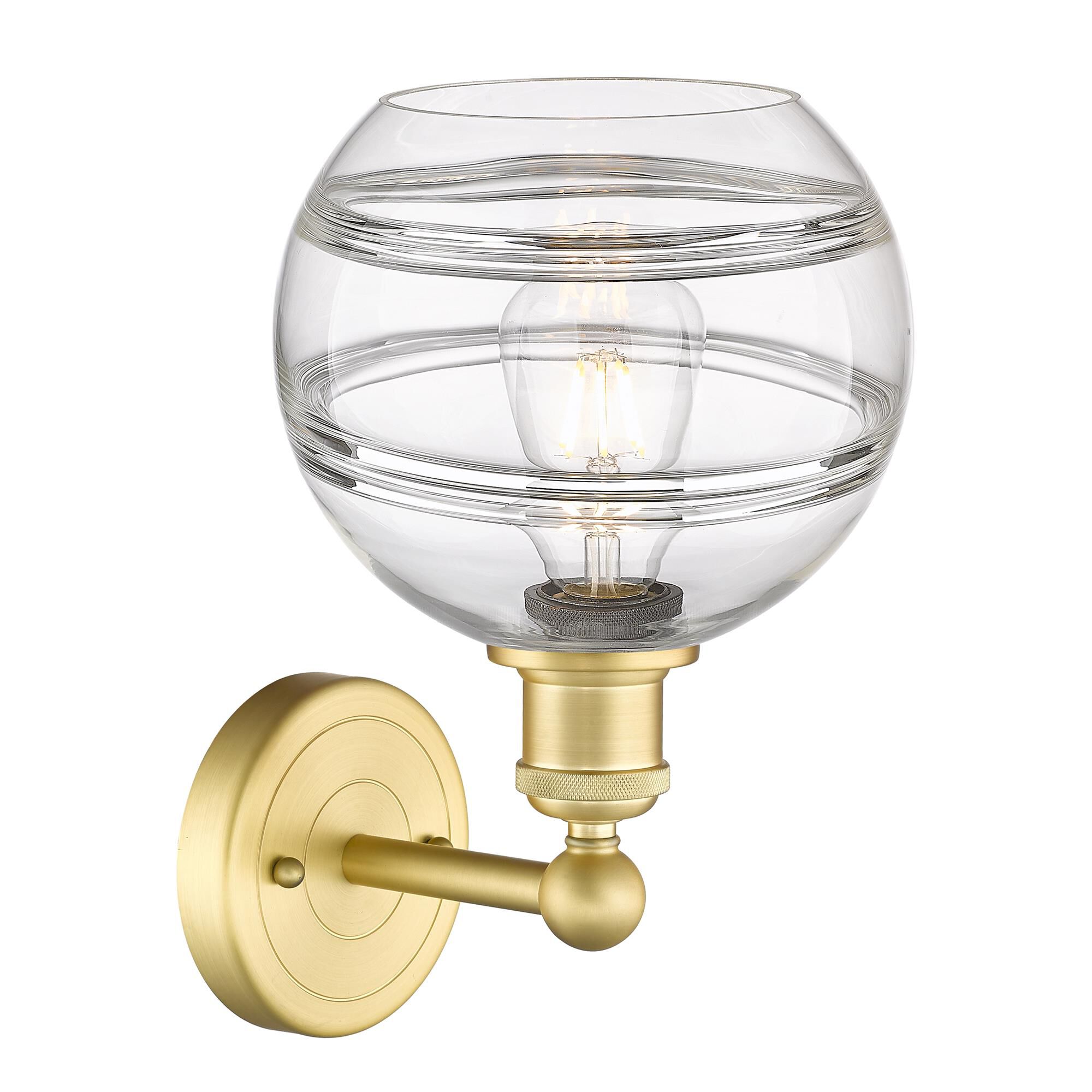 Shown in Satin Gold finish and Clear glass
