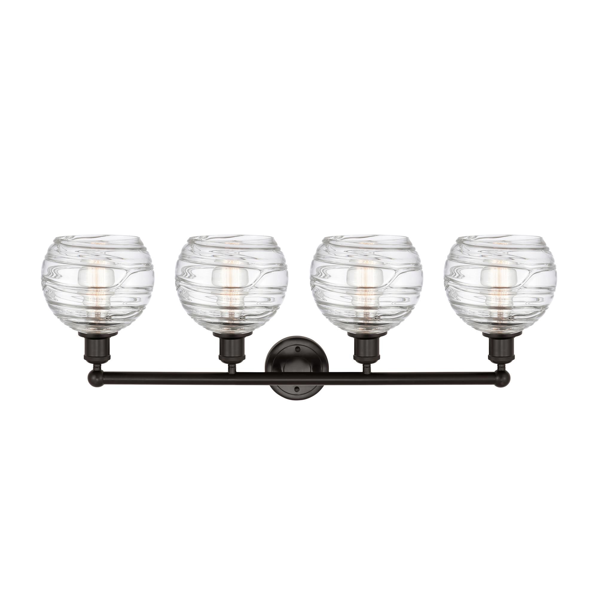 Shown in Oil Rubbed Bronze finish and Clear Deco Swirl glass