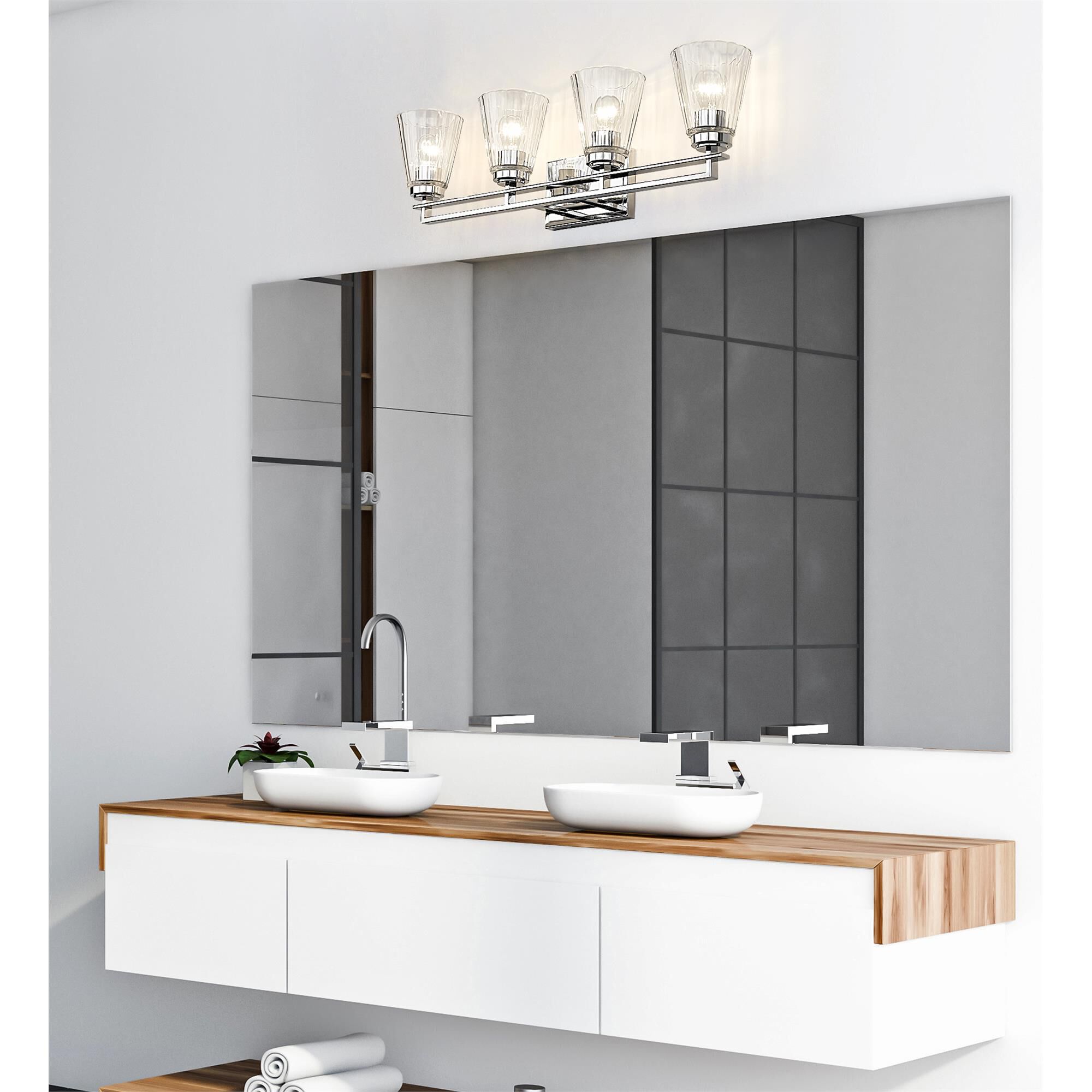 Shown in Chrome finish and Clear glass