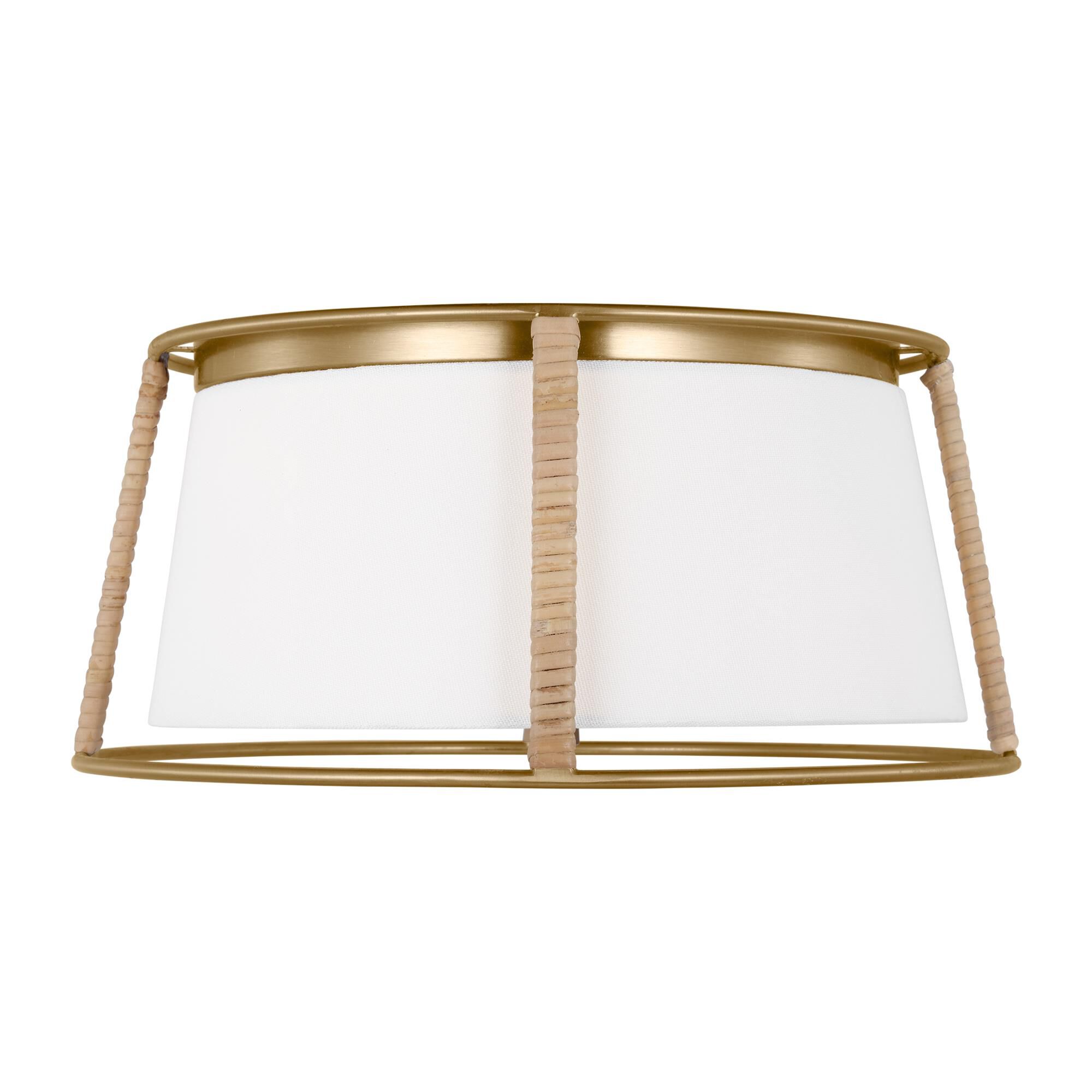 Shown in Satin Brass finish and White Linen Fabric  And Etched White Glass Diffuser shade