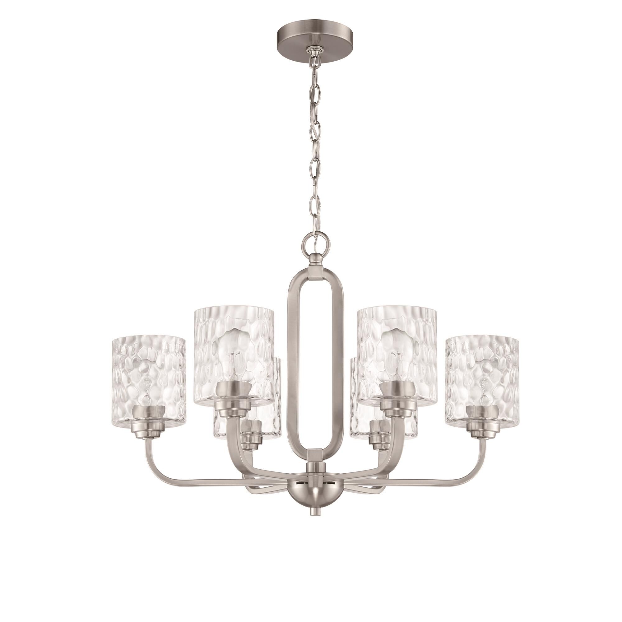 Shown in Brushed Polished Nickel finish and Clear Hammered glass and Glass shade