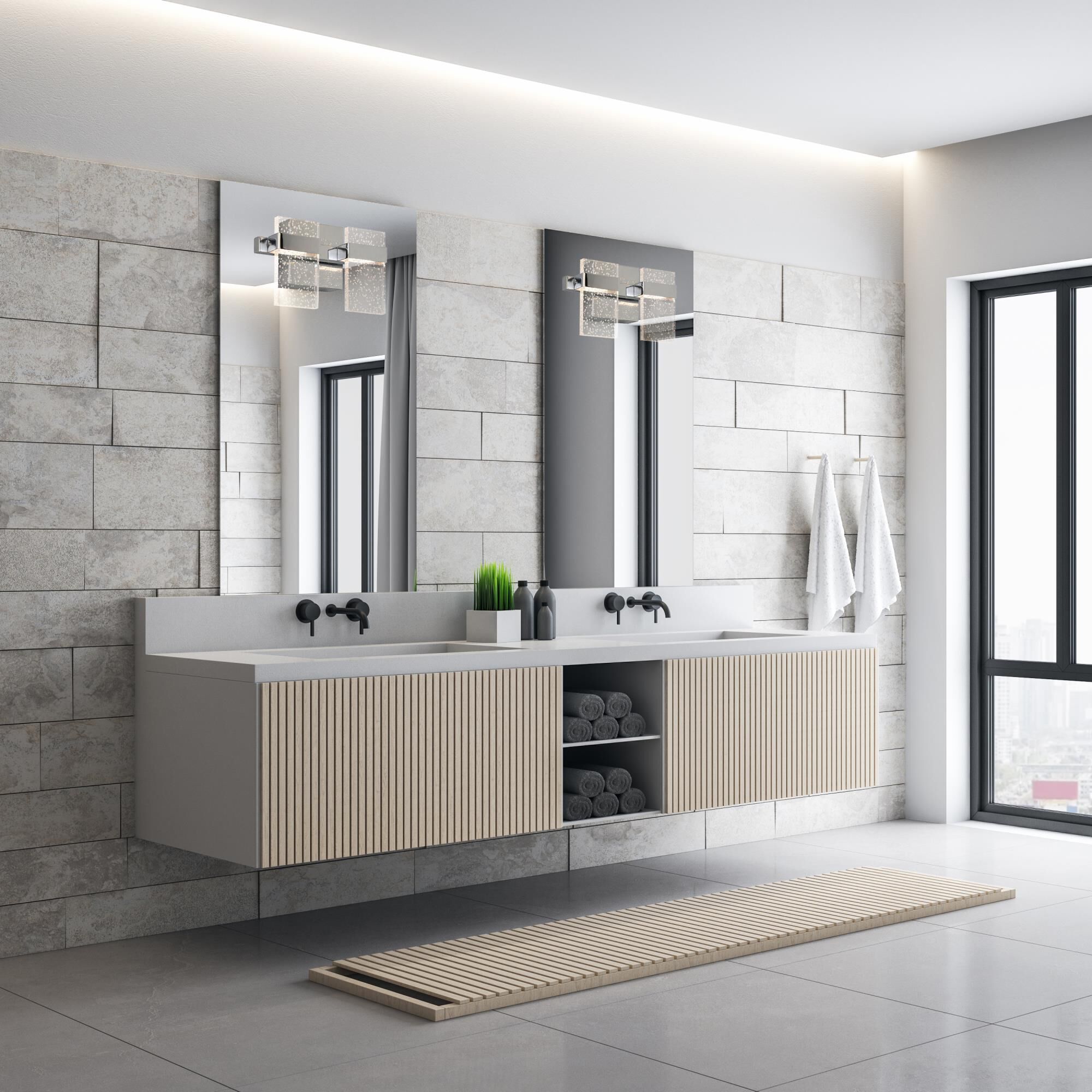 Shown in Chrome finish and Clear Seedy Acrylic shade