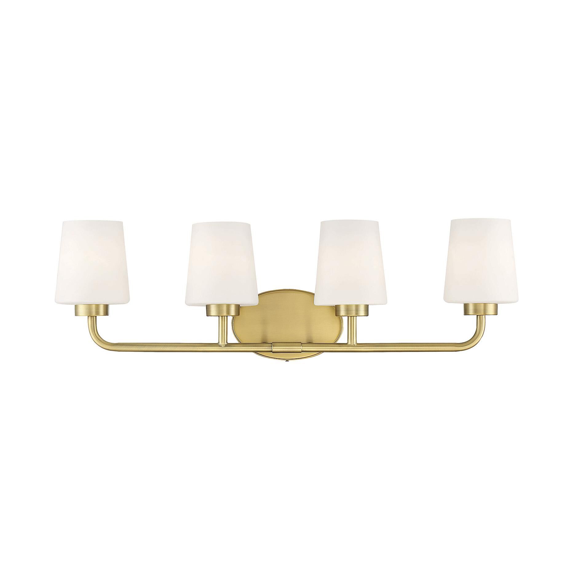 Shown in Warm Brass finish and White; Frosted glass