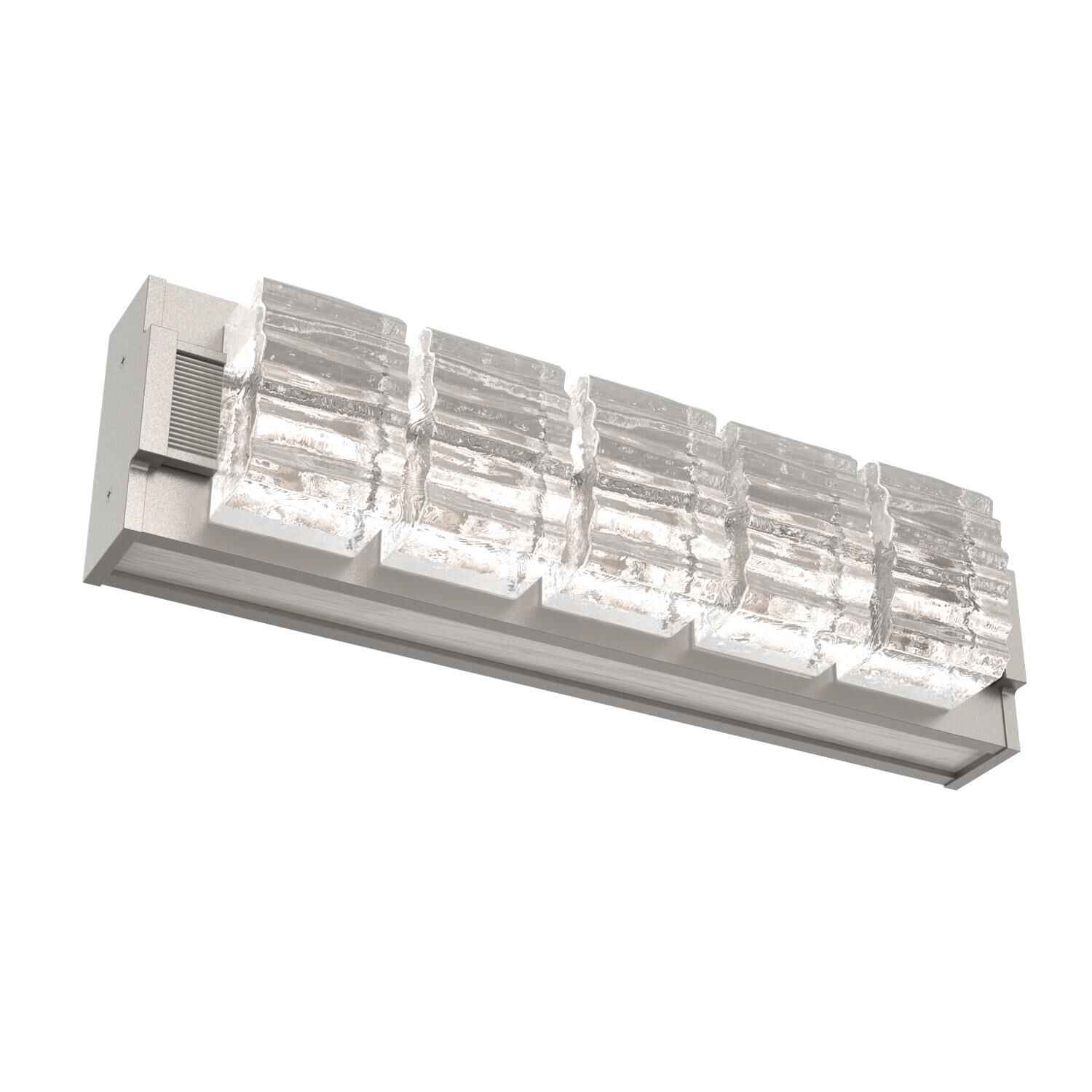 Shown in Beige Silver finish and Clear Ribbed glass and Light Oak accent