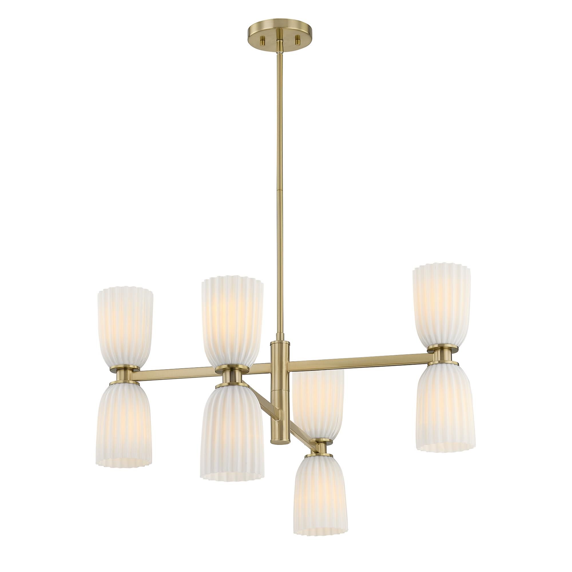 Shown in Noble Brass finish and White Opal Ribbed glass