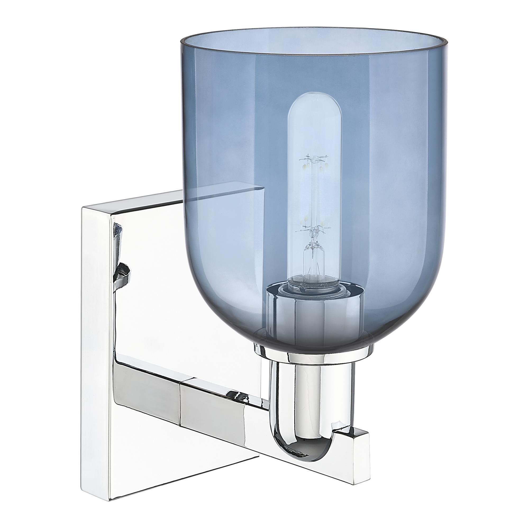 Shown in Polished Chrome finish and Blue glass