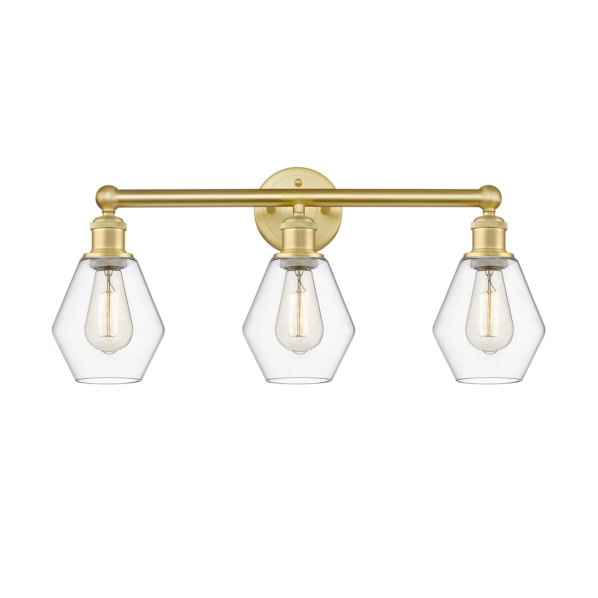 Shown in Satin Gold finish and Clear glass