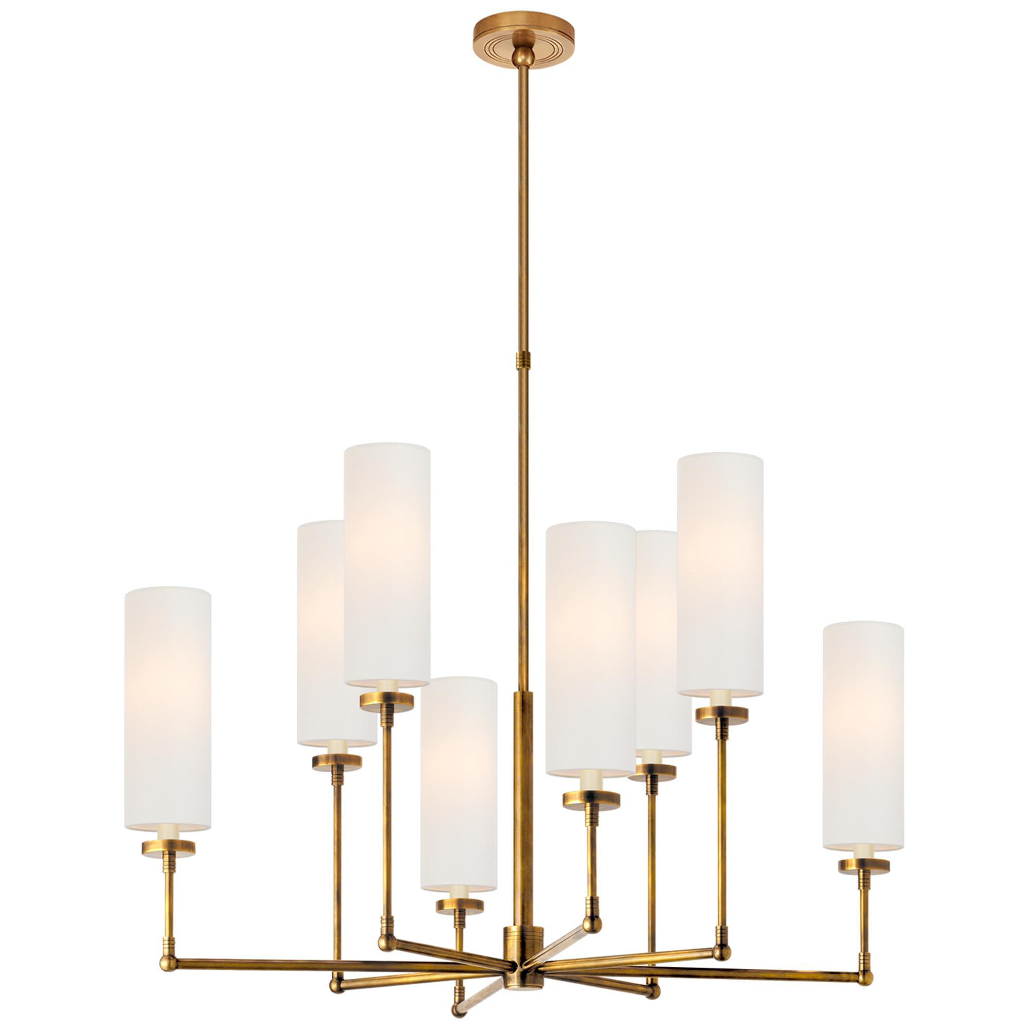 Shown in Hand-Rubbed Antique Brass finish and Linen shade