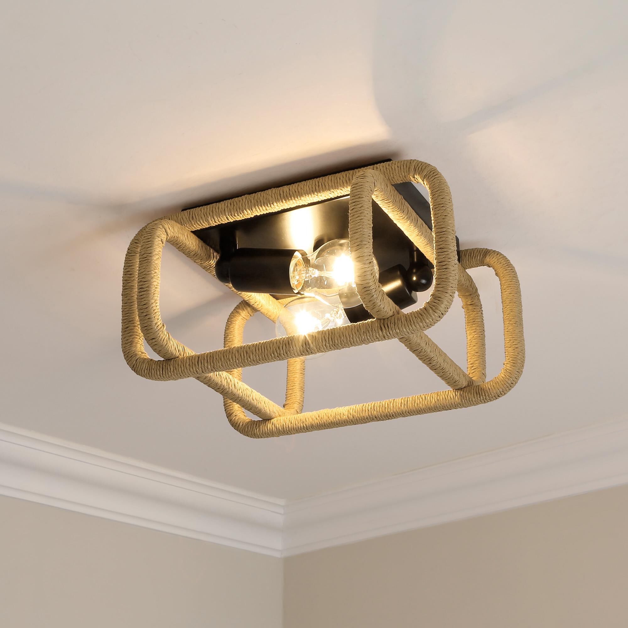 Shown in Matte Black finish and Natural Raphia Rope shade