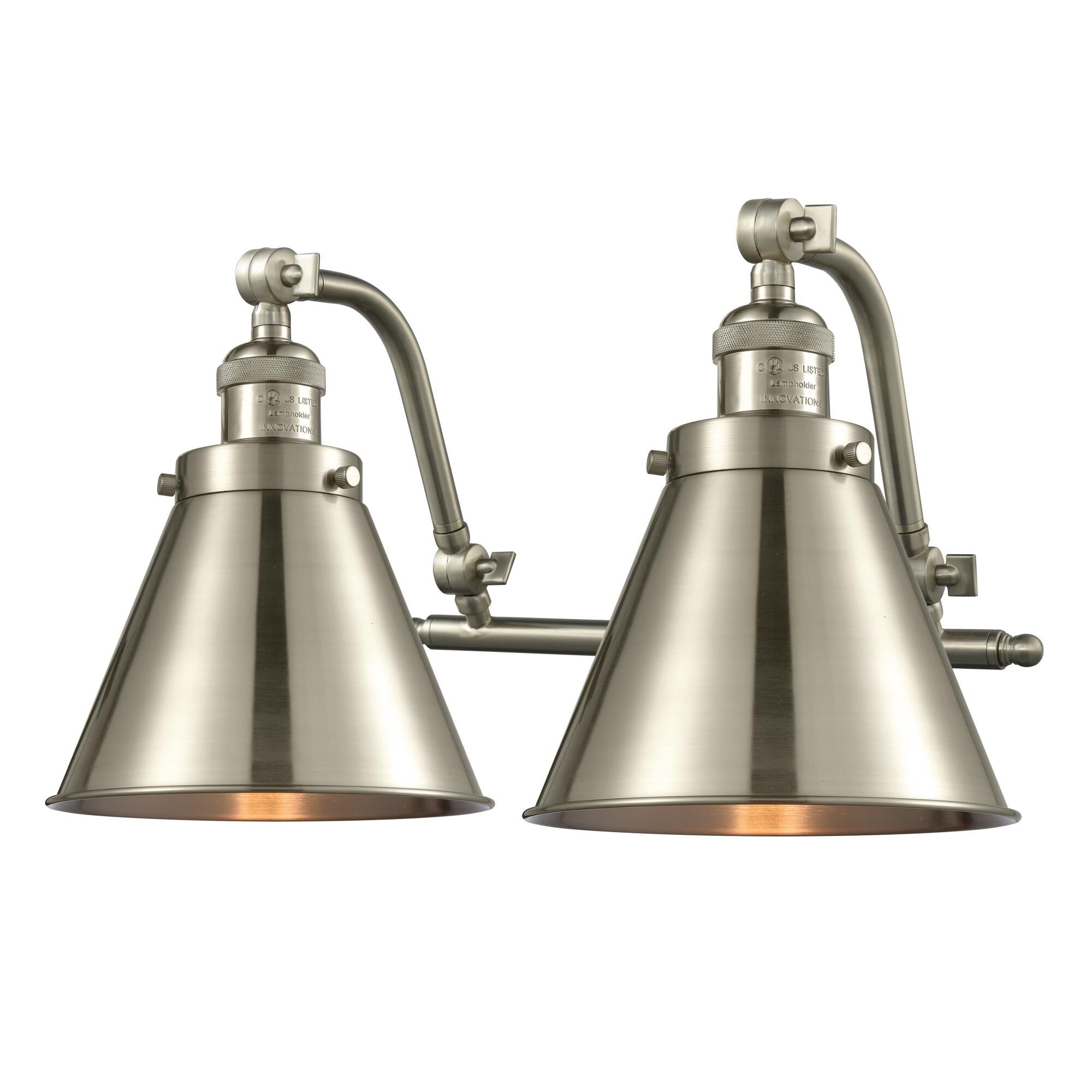 Shown in Satin Nickel finish and Metal - Brushed Satin Nickel - Cone shade