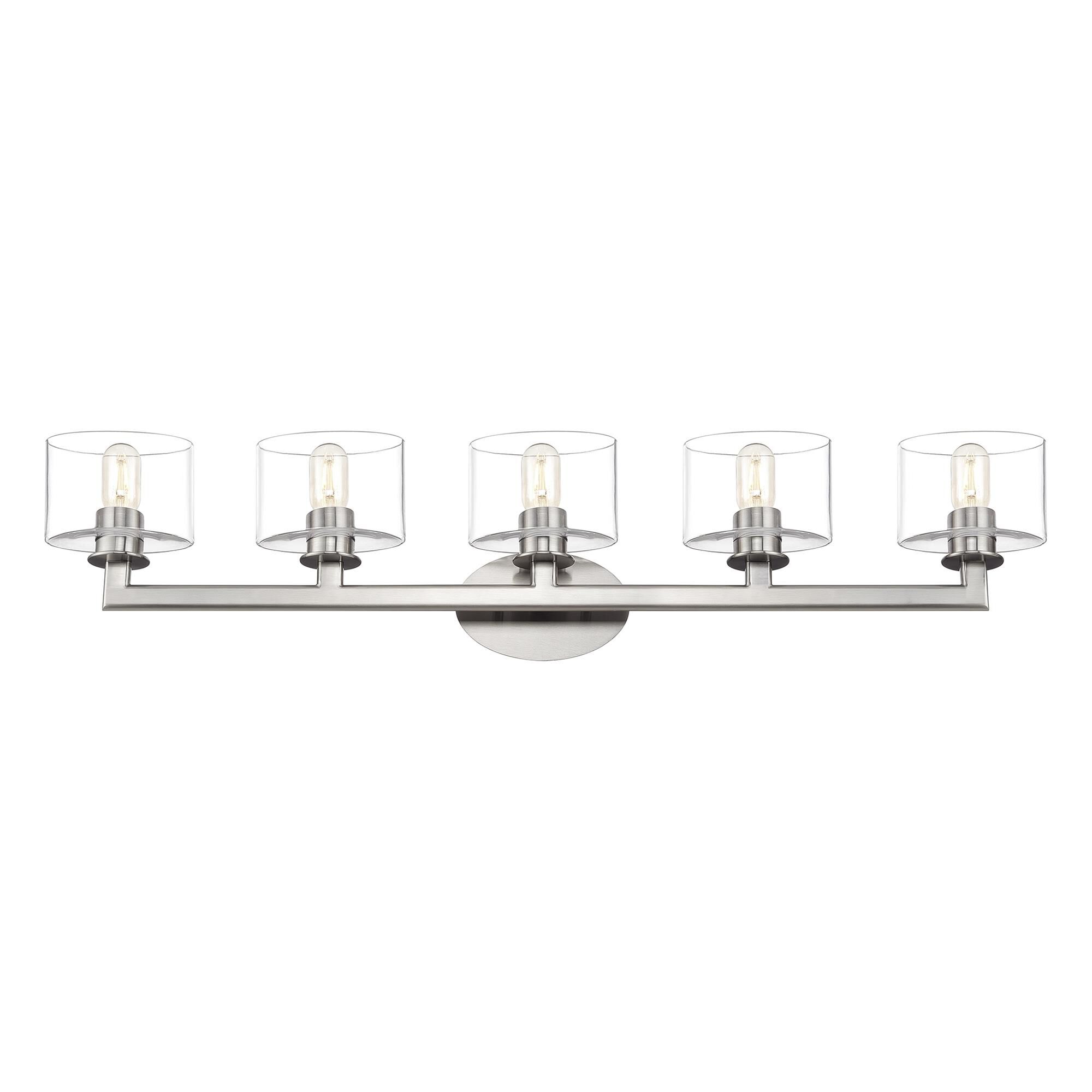 Shown in Brushed Nickel finish and Mouth Blown Clear glass