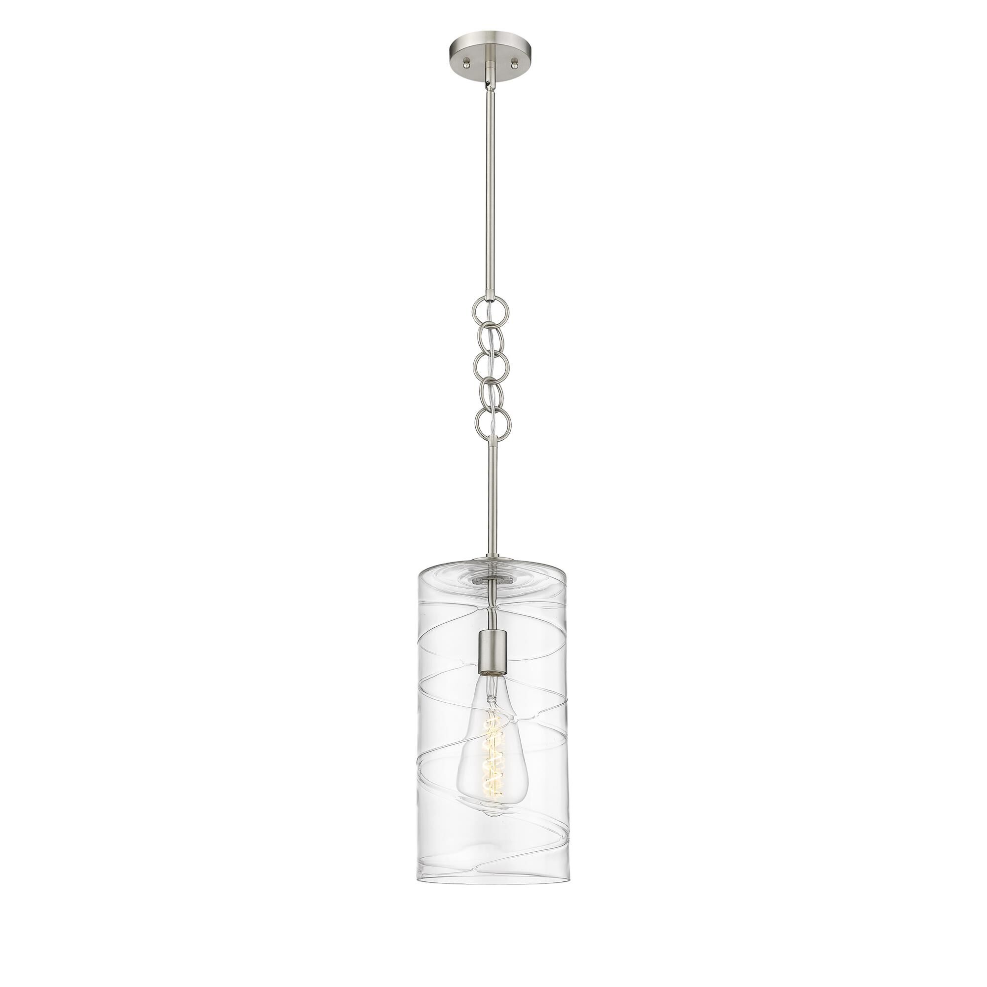Shown in Brushed Satin Nickel, Clear Deco Swirl finish and Clear Deco Swirl glass and Clear Deco Swirl Glass shade