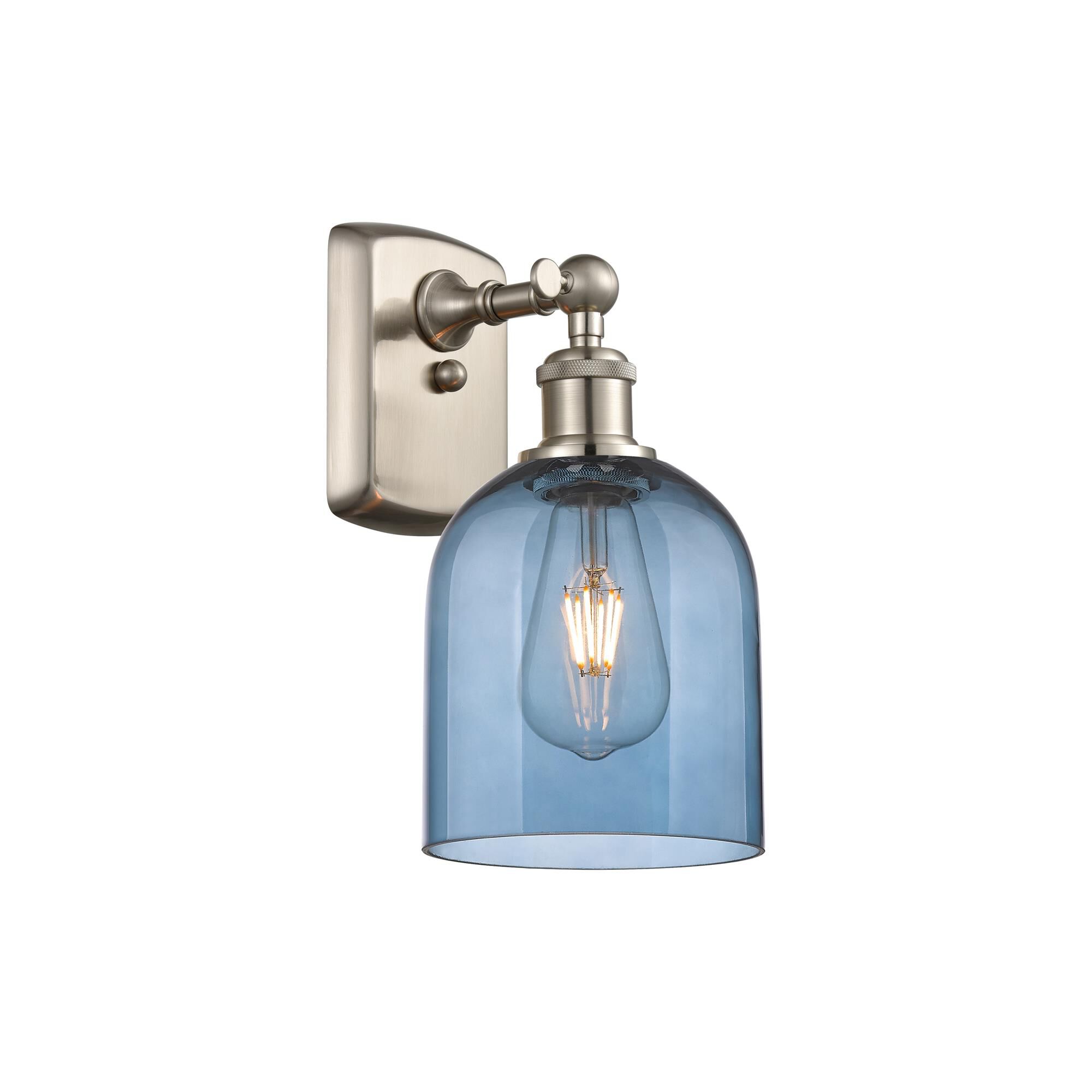 Shown in Brushed Satin Nickel finish and Princess Blue glass