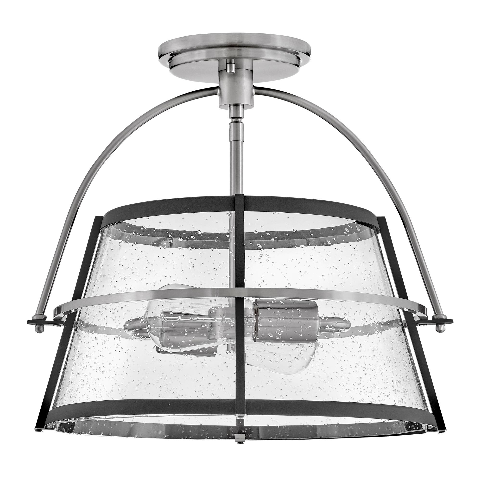 Shown in Brushed Nickel with Black Accents finish and Clear Seedy glass