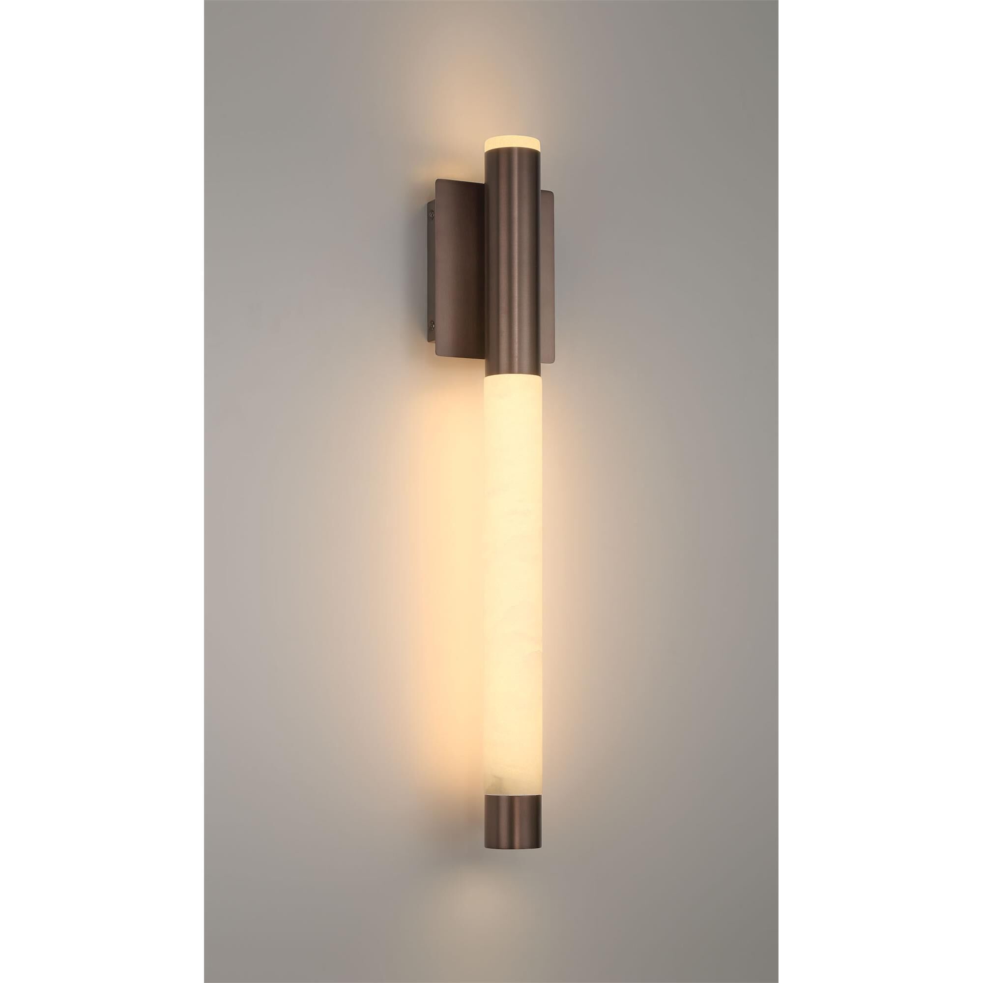 Shown in Harlow Bronze finish and Alabaster glass