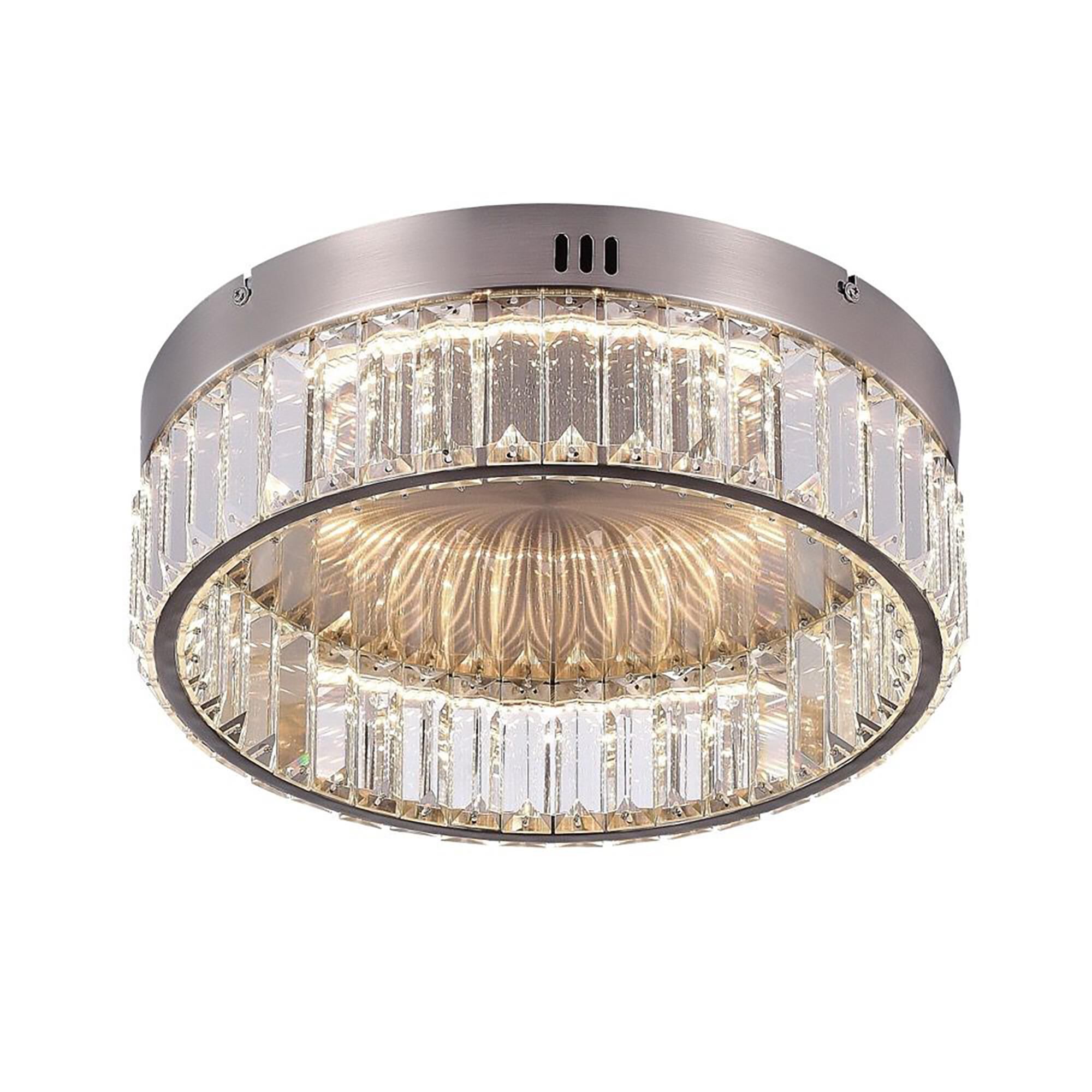 Shown in Satin Nickel finish and Clear Crystal glass