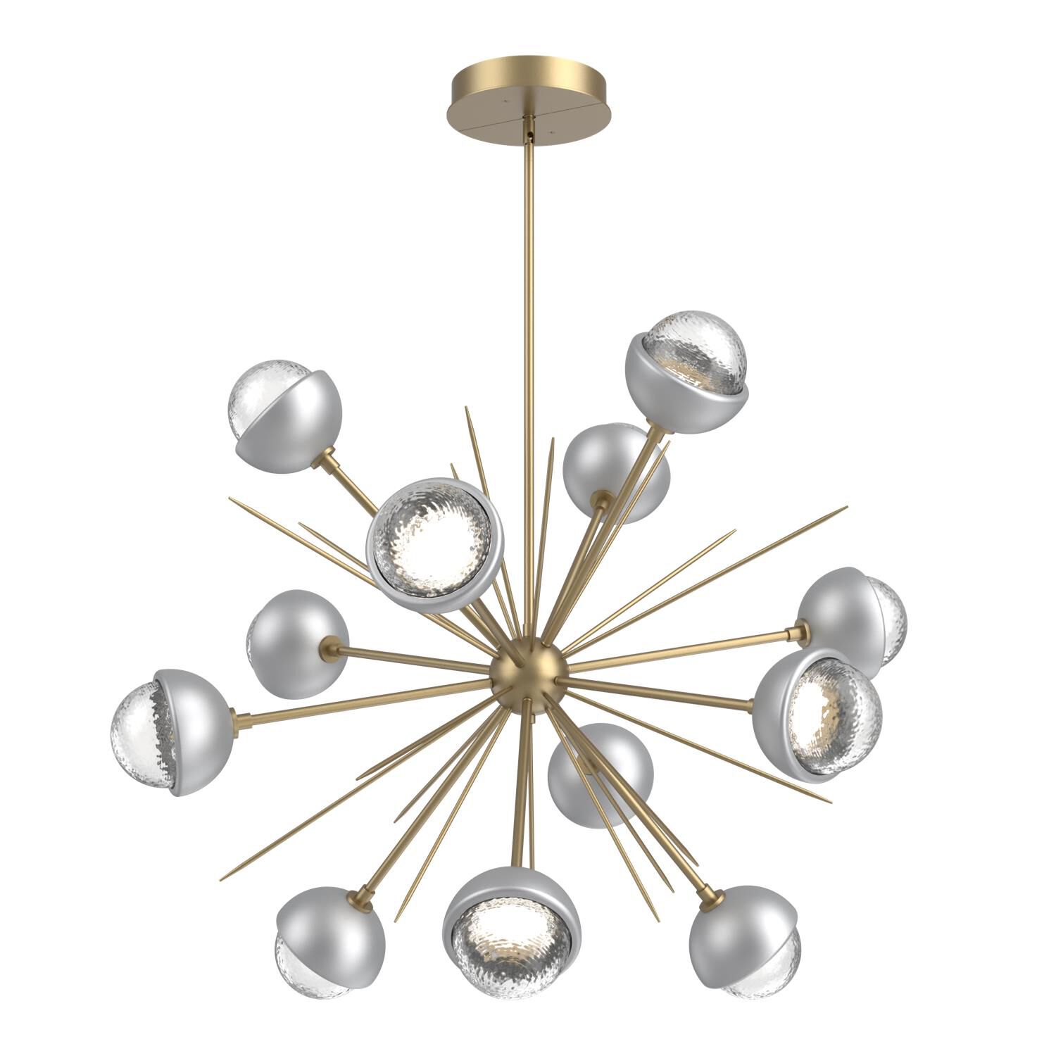 Shown in Gilded Brass finish and Clear glass and Classic Silver accent