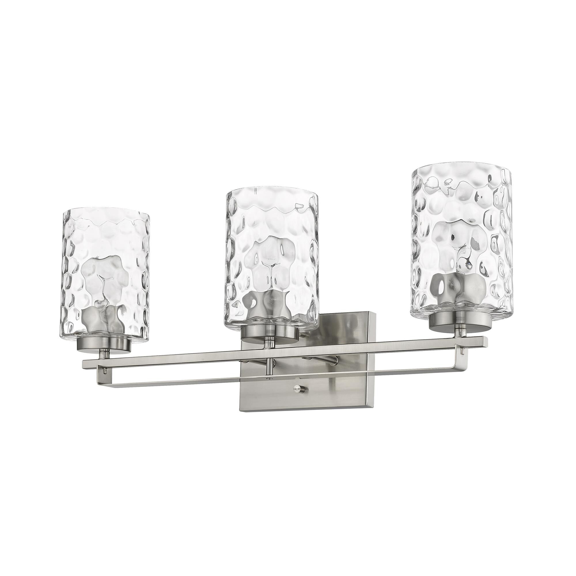 Shown in Satin Nickel finish and Clear glass and Clear, Optic Cylindrical Glass shade