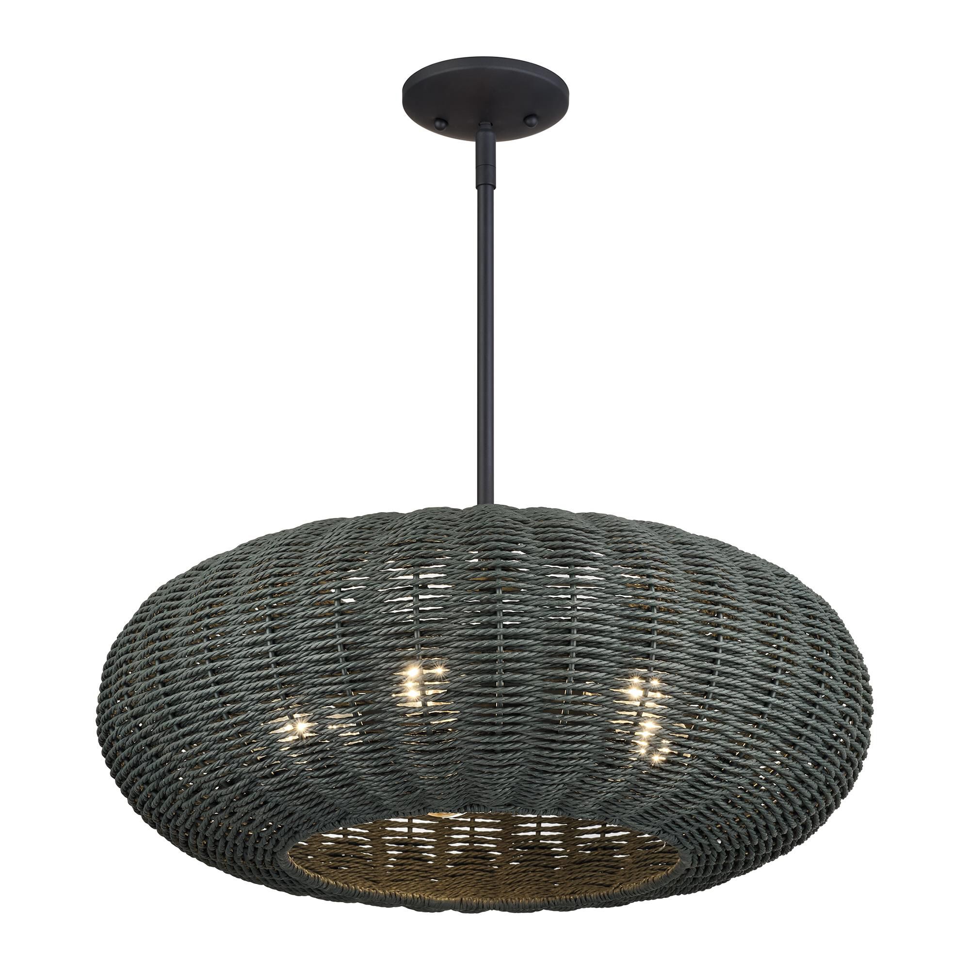Shown in Black finish and Hand-Woven Midnight Black Color Paper Rope shade