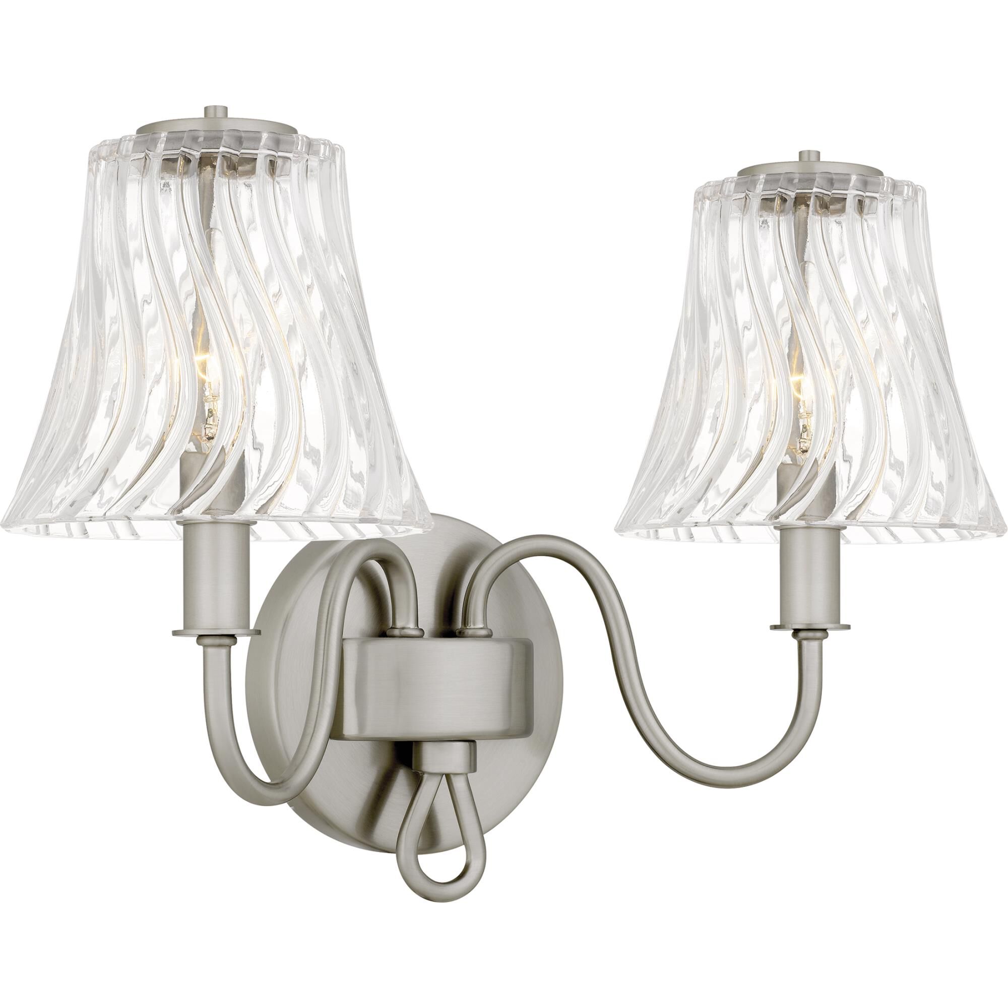 Shown in Brushed Nickel finish and Clear Swirl Glass shade