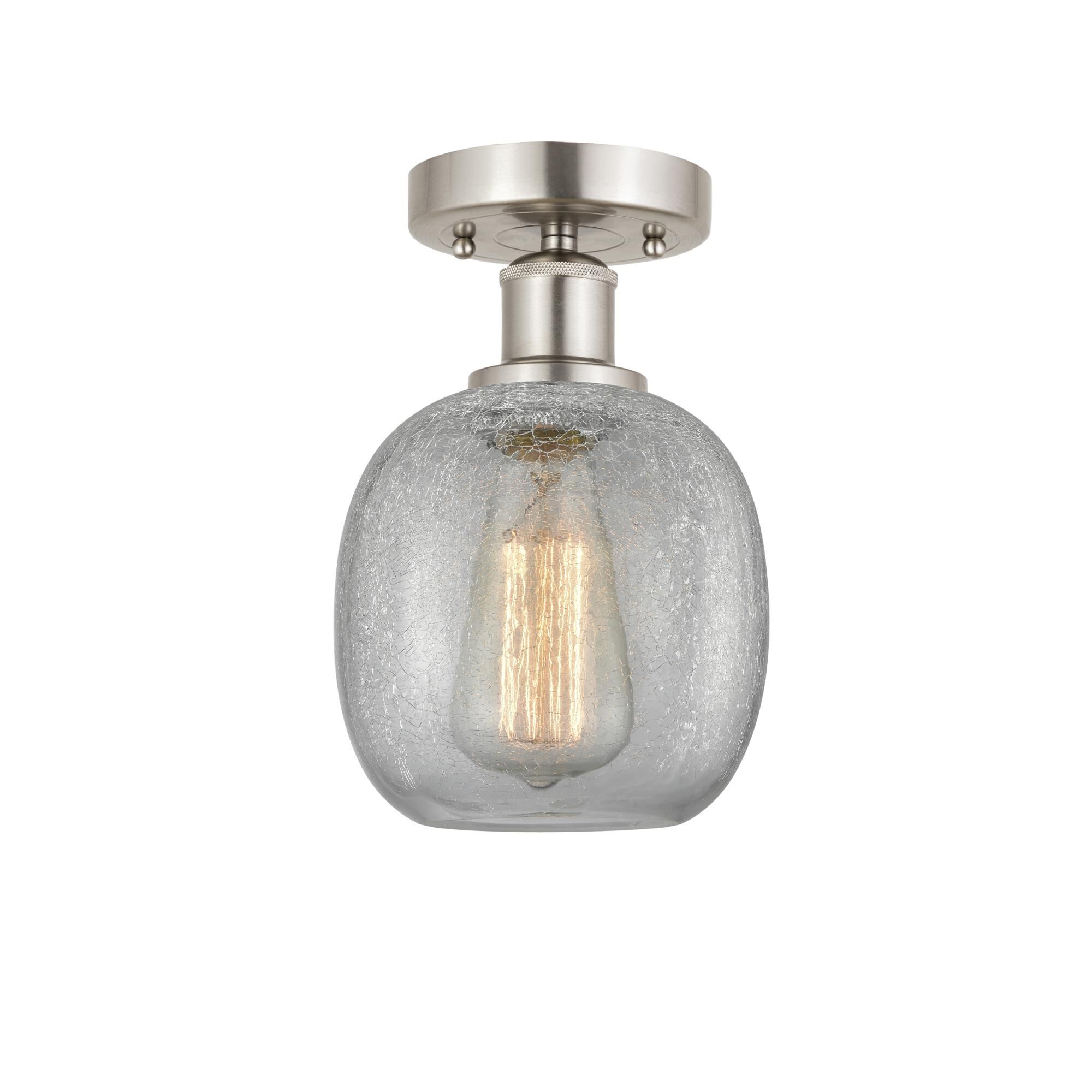 Shown in Brushed Satin Nickel finish and Clear Crackle glass