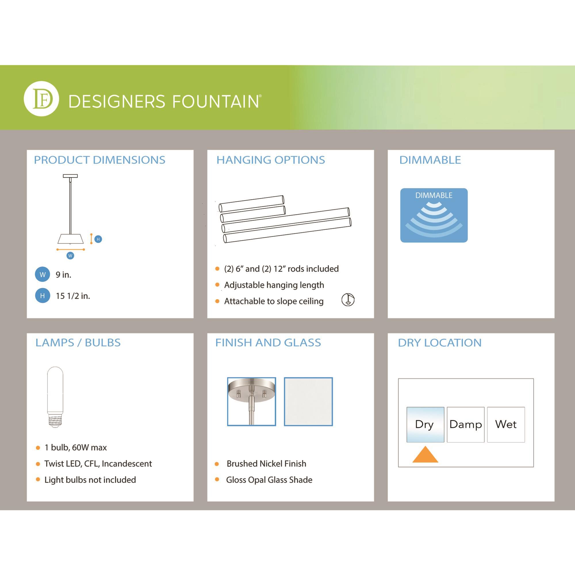 Designers Fountain Moonlight 9 Inch Mini Pendant