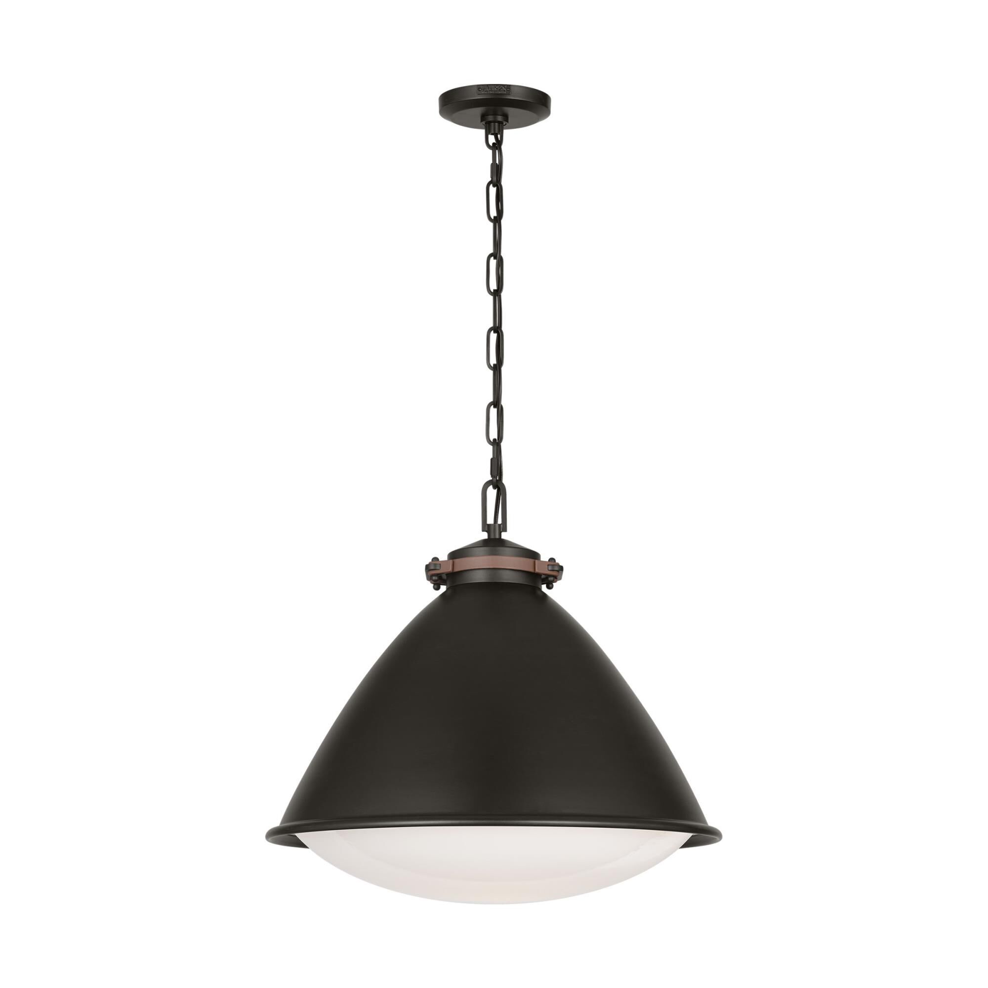 Shown in Aged Iron finish and Milk glass